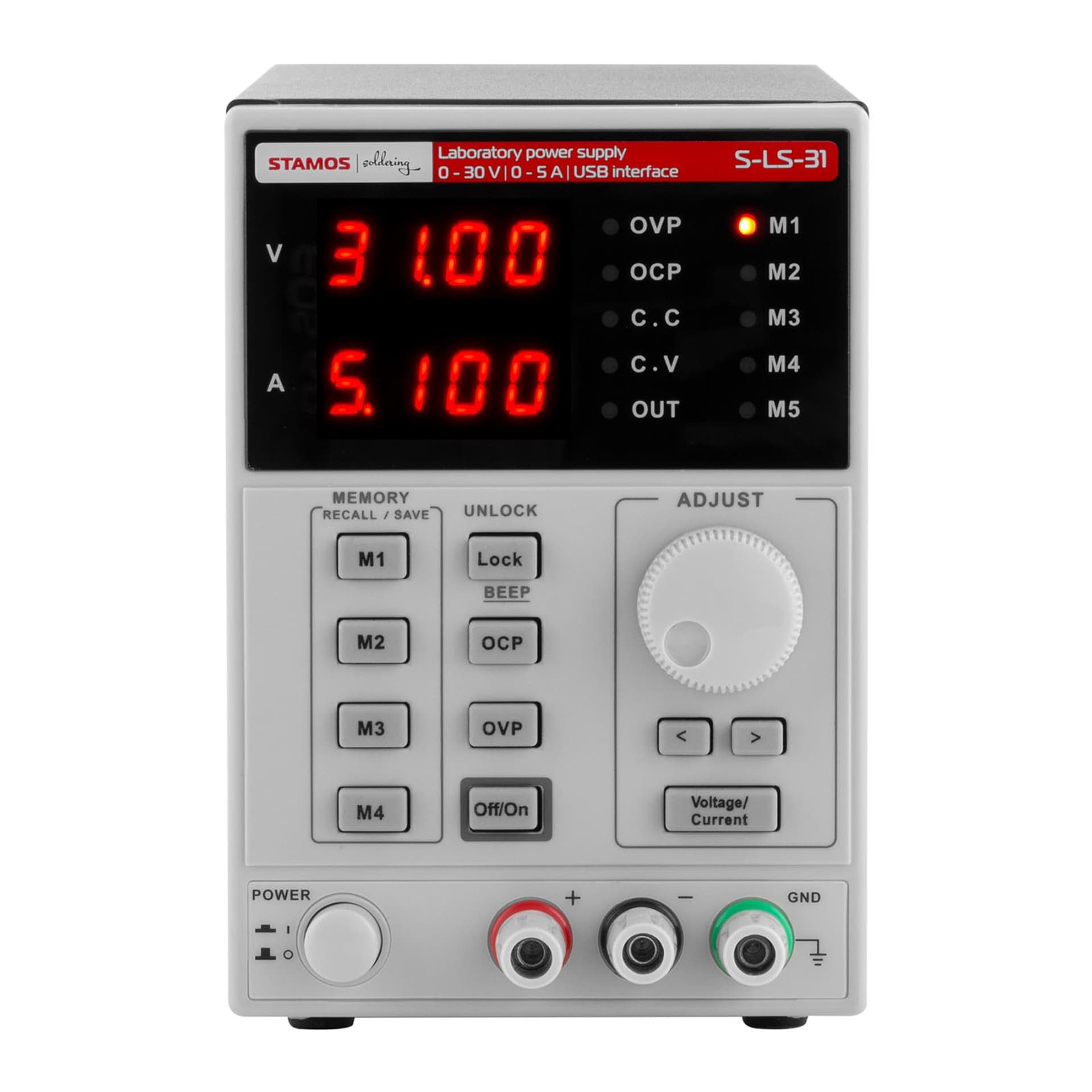

Zasilacz laboratoryjny z funkcją pamięci 0-30VDC 0-5A USB / RS232 + CD S-LS-31