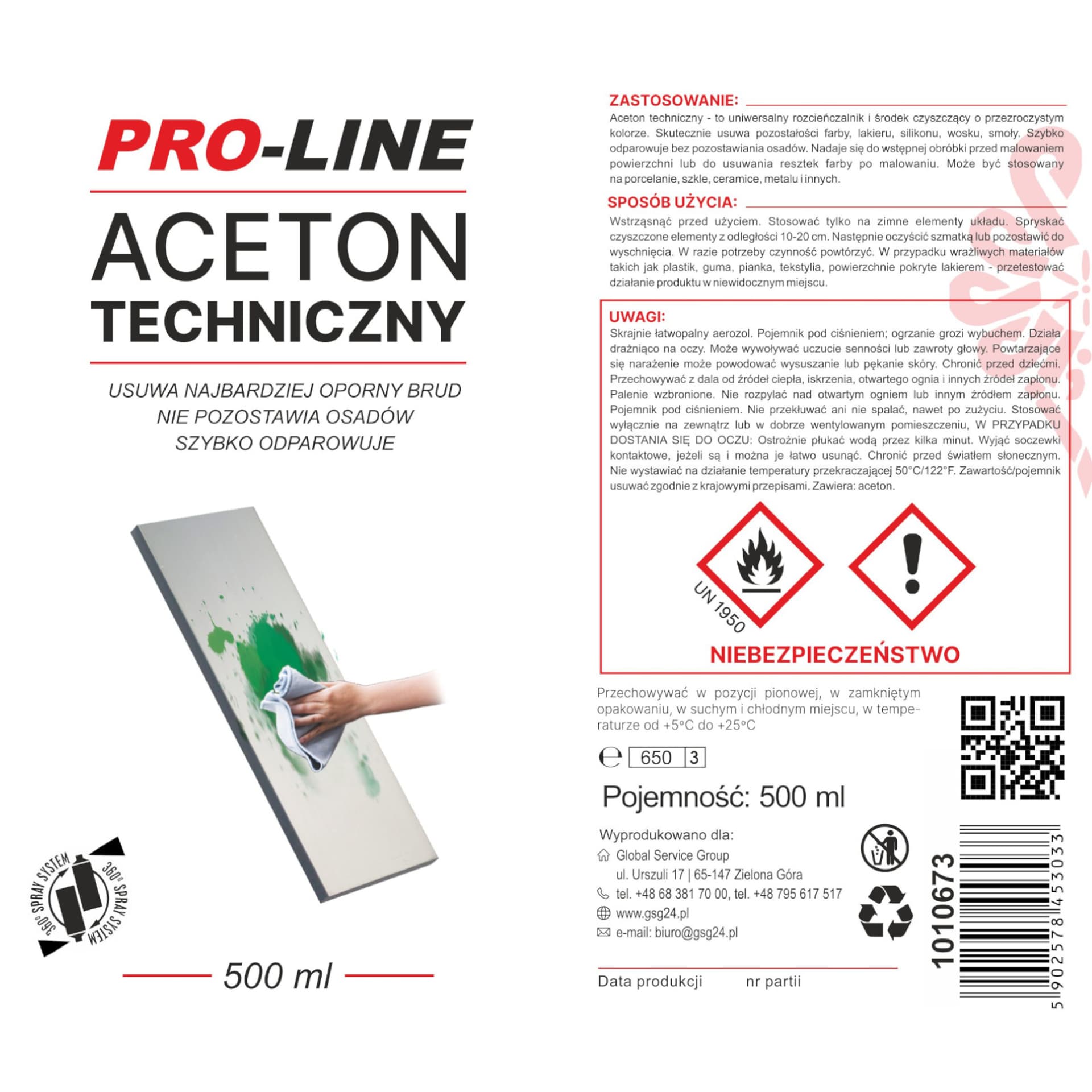 

Aceton techniczny 100% w sprayu PRO-LINE spray 500ml