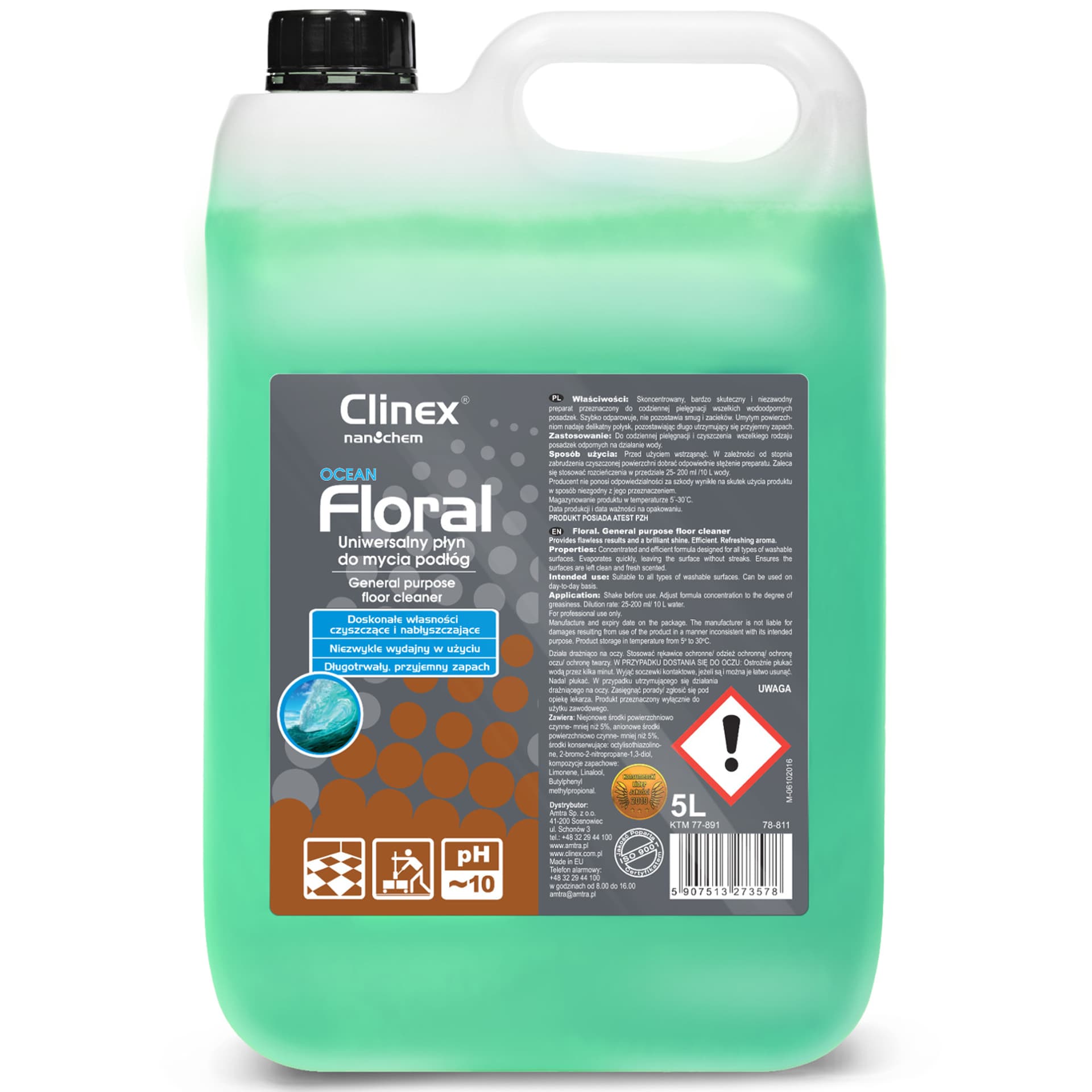 

Płyn do mycia podłóg bez smug połysk zapach CLINEX Floral - Ocean 5L