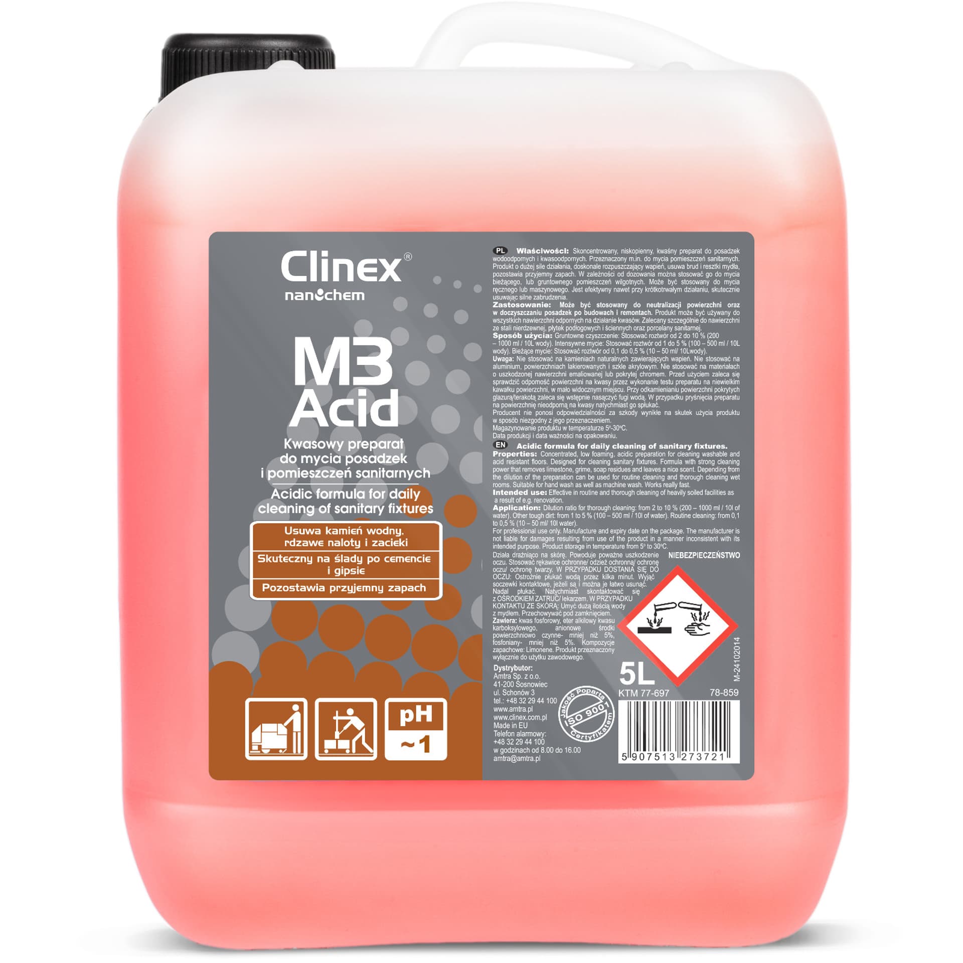 

Koncentrat kwaśny płyn do mycia łazienek pomieszczeń sanitarnych CLINEX M3 Acid 5L