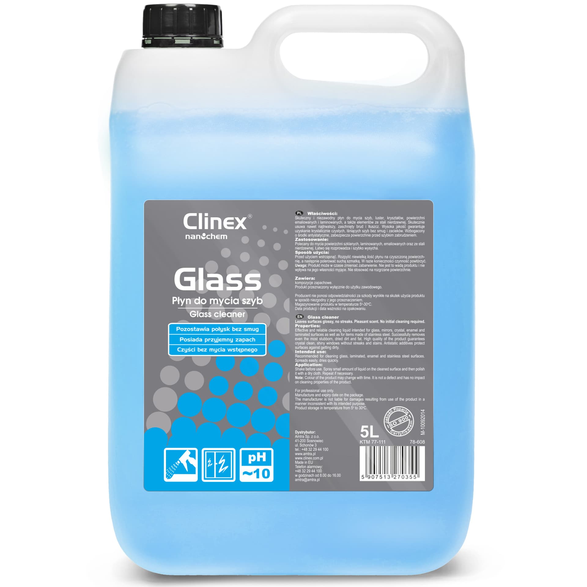 

Profesjonalny płyn do mycia szyb luster szkła bez smug i zacieków CLINEX Glass 5L