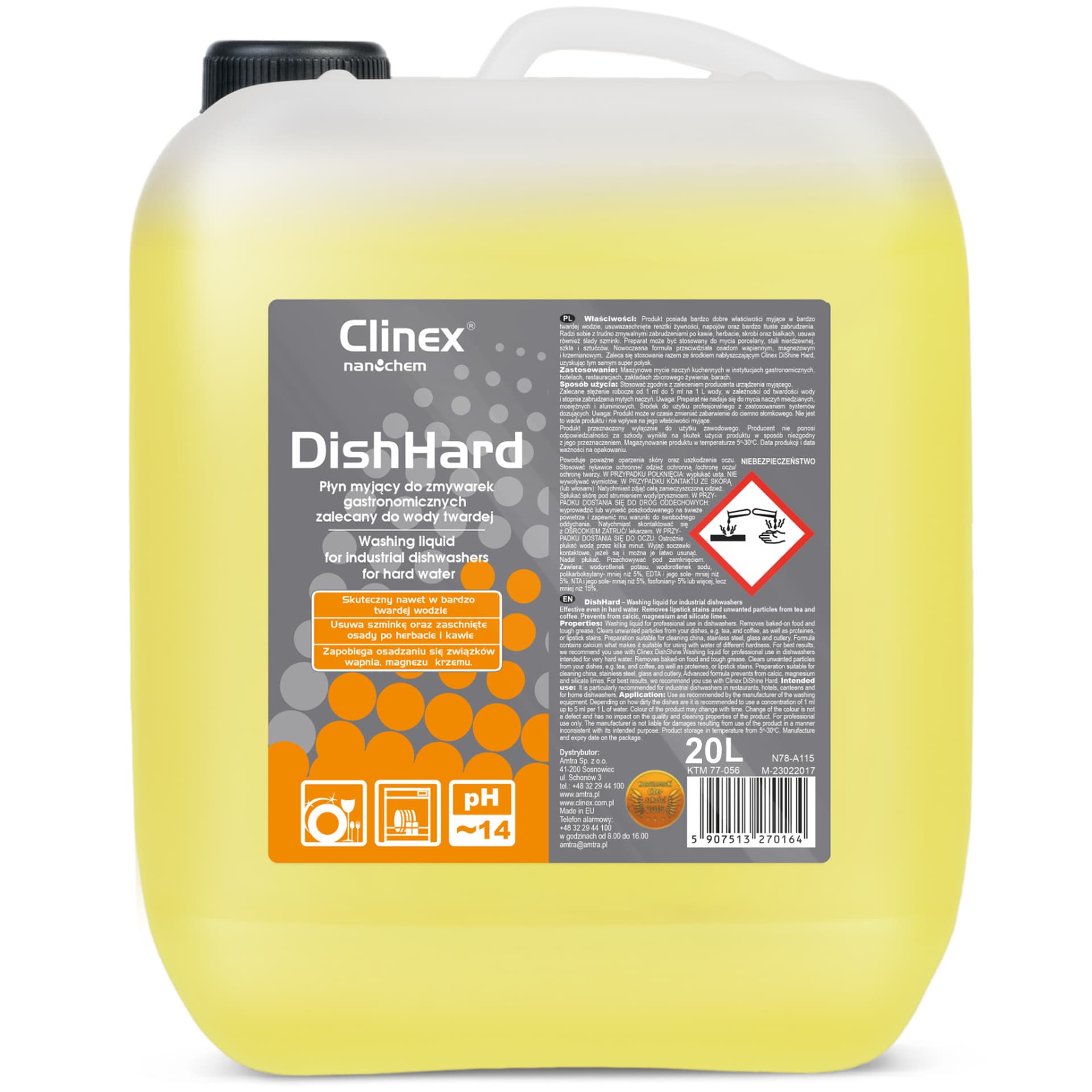 

Płyn do zmywarek gastronomicznych usuwa osady z kawy herbaty do wody twardej CLINEX DishHard 20L