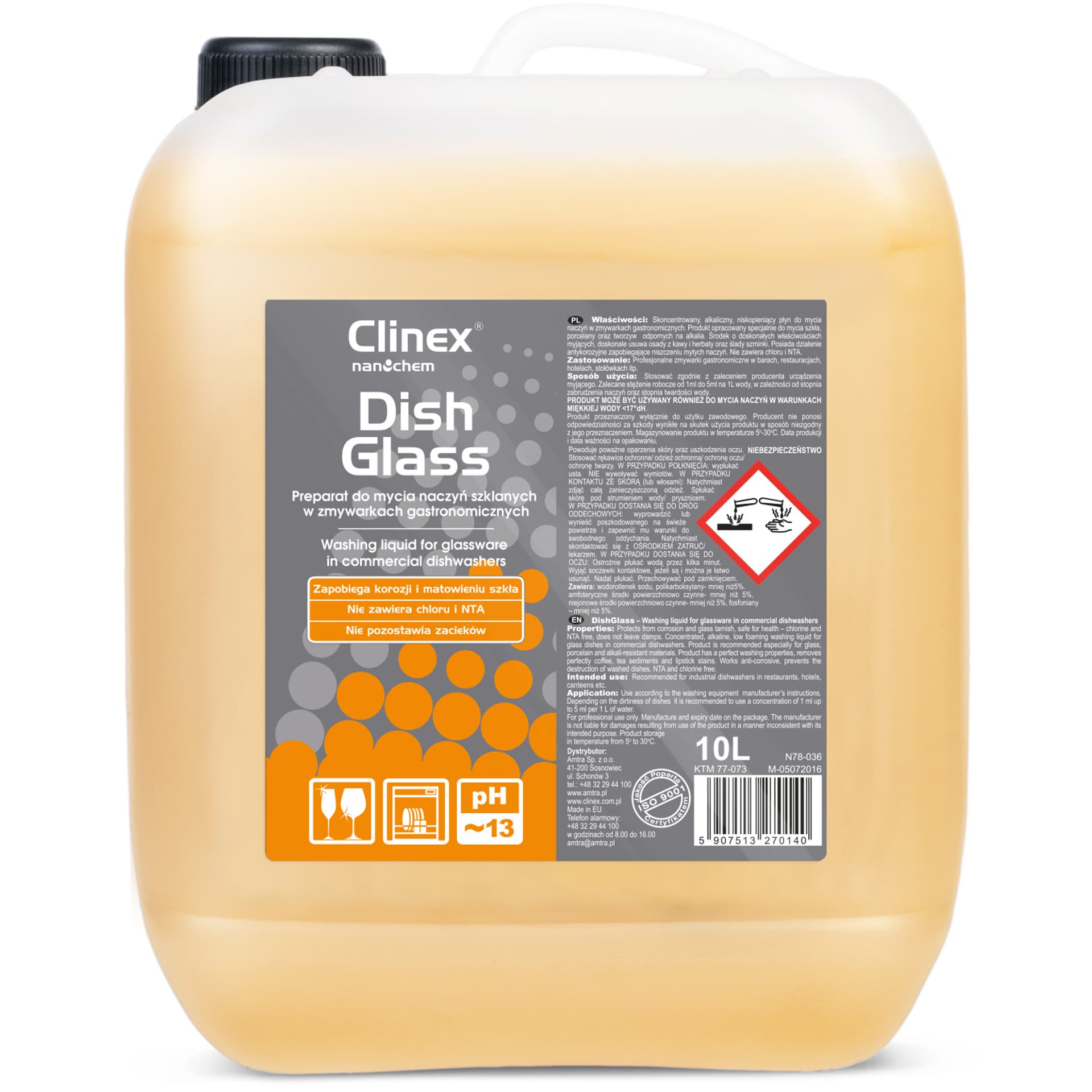 

Płyn do zmywarek gastronomicznych do mycia szkła usuwa osady z kawy herbaty CLINEX DishGlass 10L