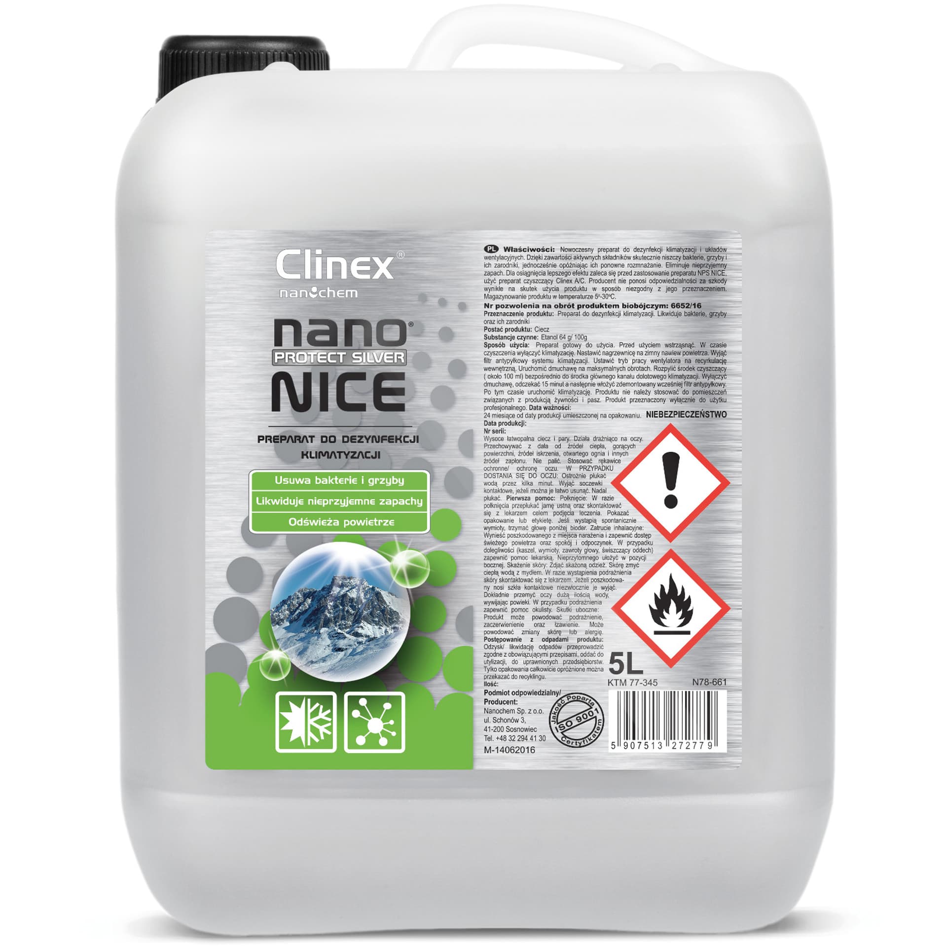 

Płyn środek do dezynfekcji odgrzybiania klimatyzacji i wentylacji CLINEX Nano Protect Silver Nice 5L