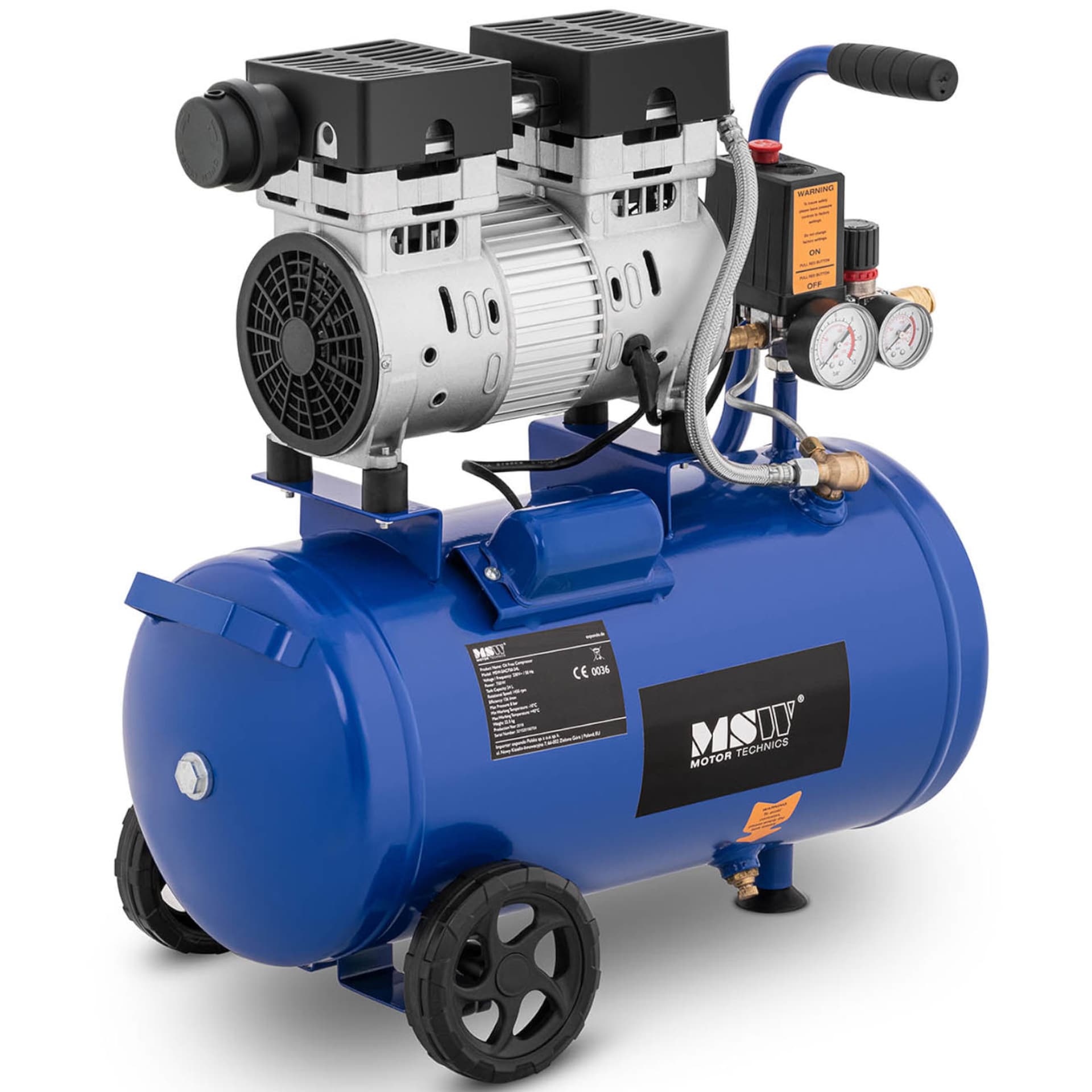 

Kompresor sprężarka powietrza bezolejowa mobilna z ciśnieniomierzem 6-8 bar 24 l/6.3 GAL 750 W