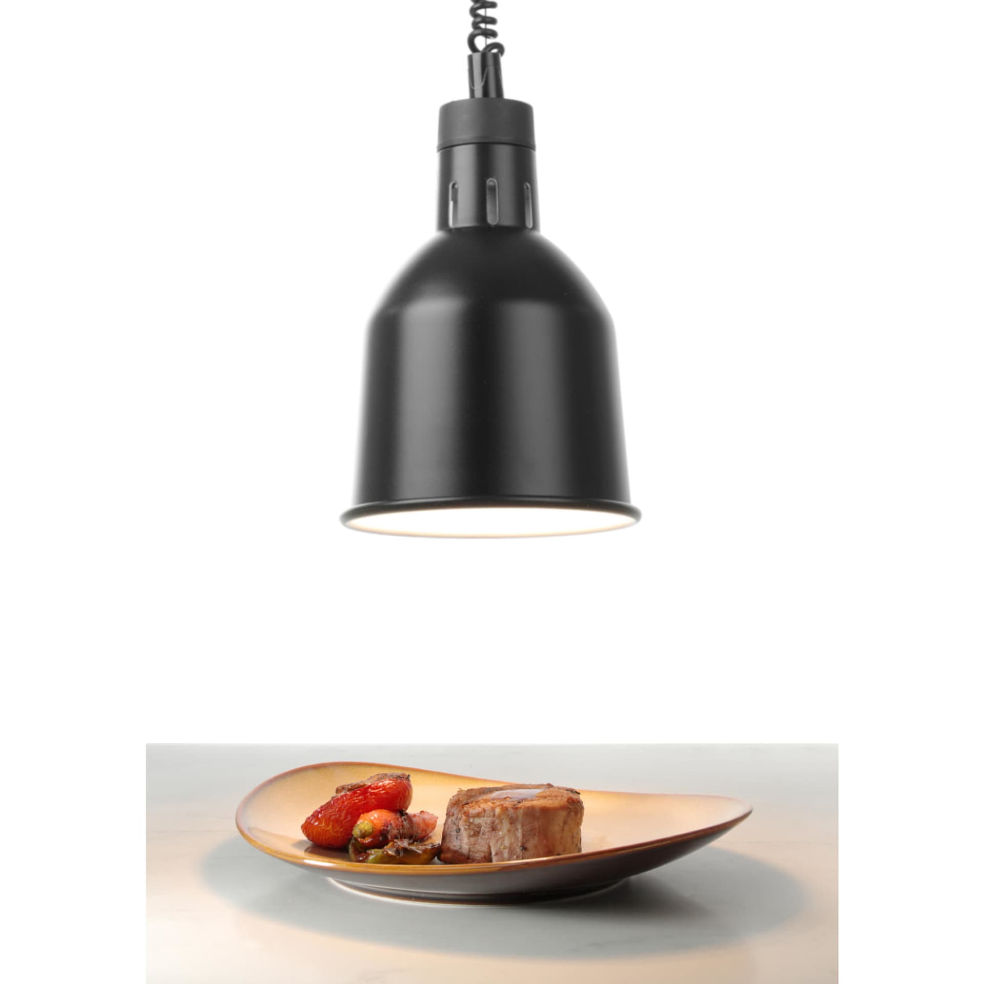 

Lampa do podgrzewania potraw - wisząca cylindryczna stożkowa czarna śr. 175mm 250W - Hendi 273852