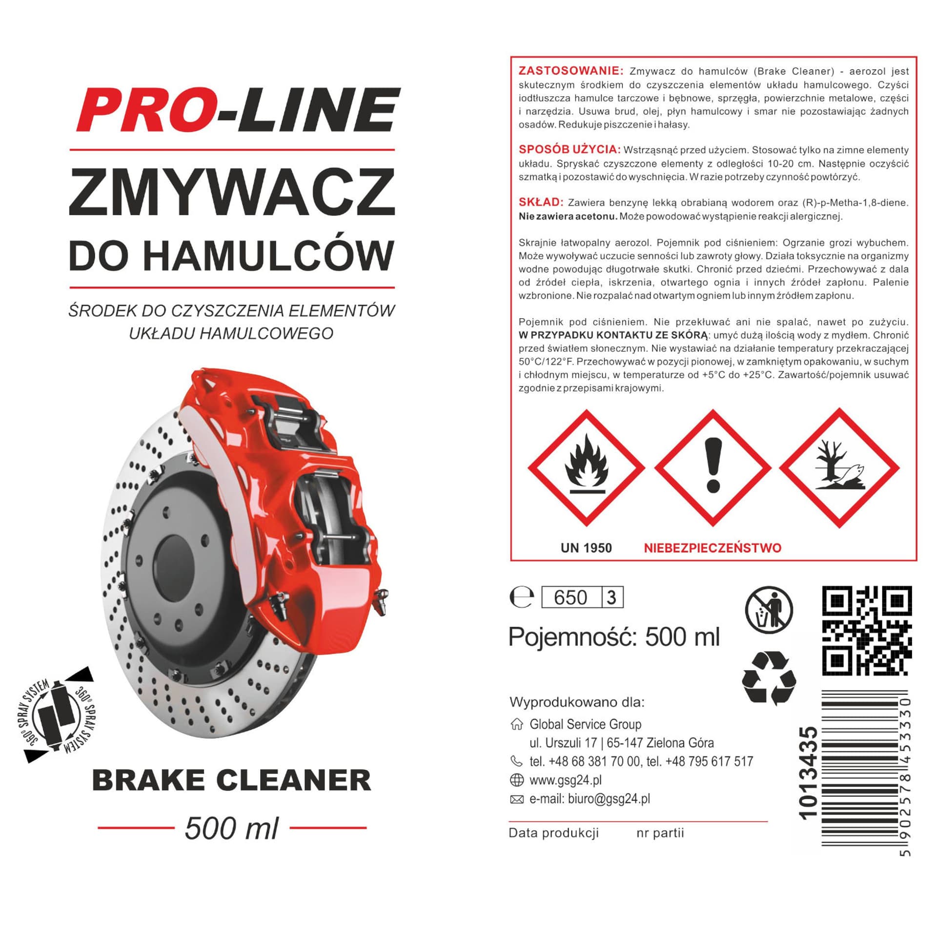 

Zmywacz środek do czyszczenia hamulców i układów hamulcowych PRO-LINE spray 500 ml