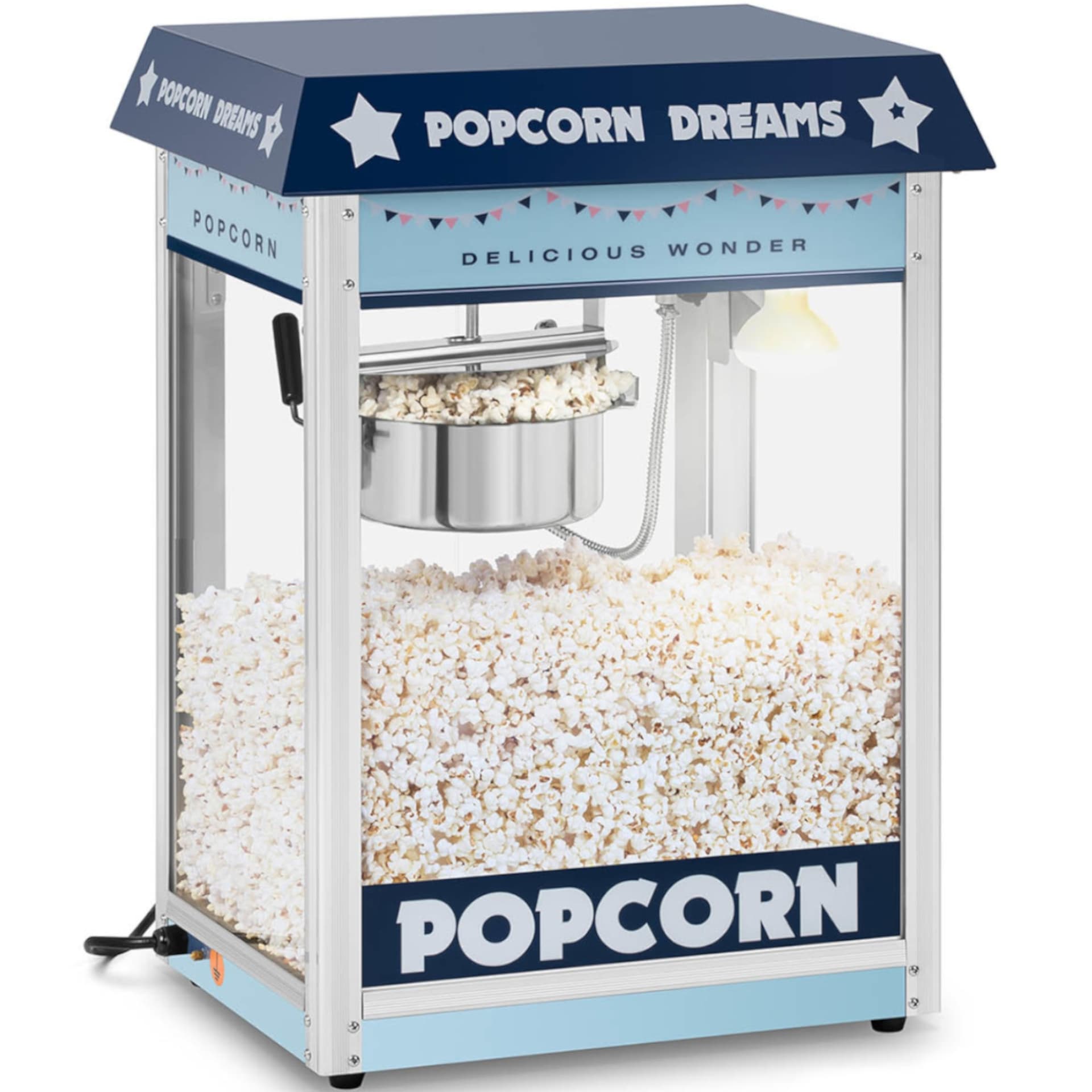 

Maszyna automat urządzenie do prażenia popcornu retro TEFLON 1600 W 5-6 kg/h - niebieska