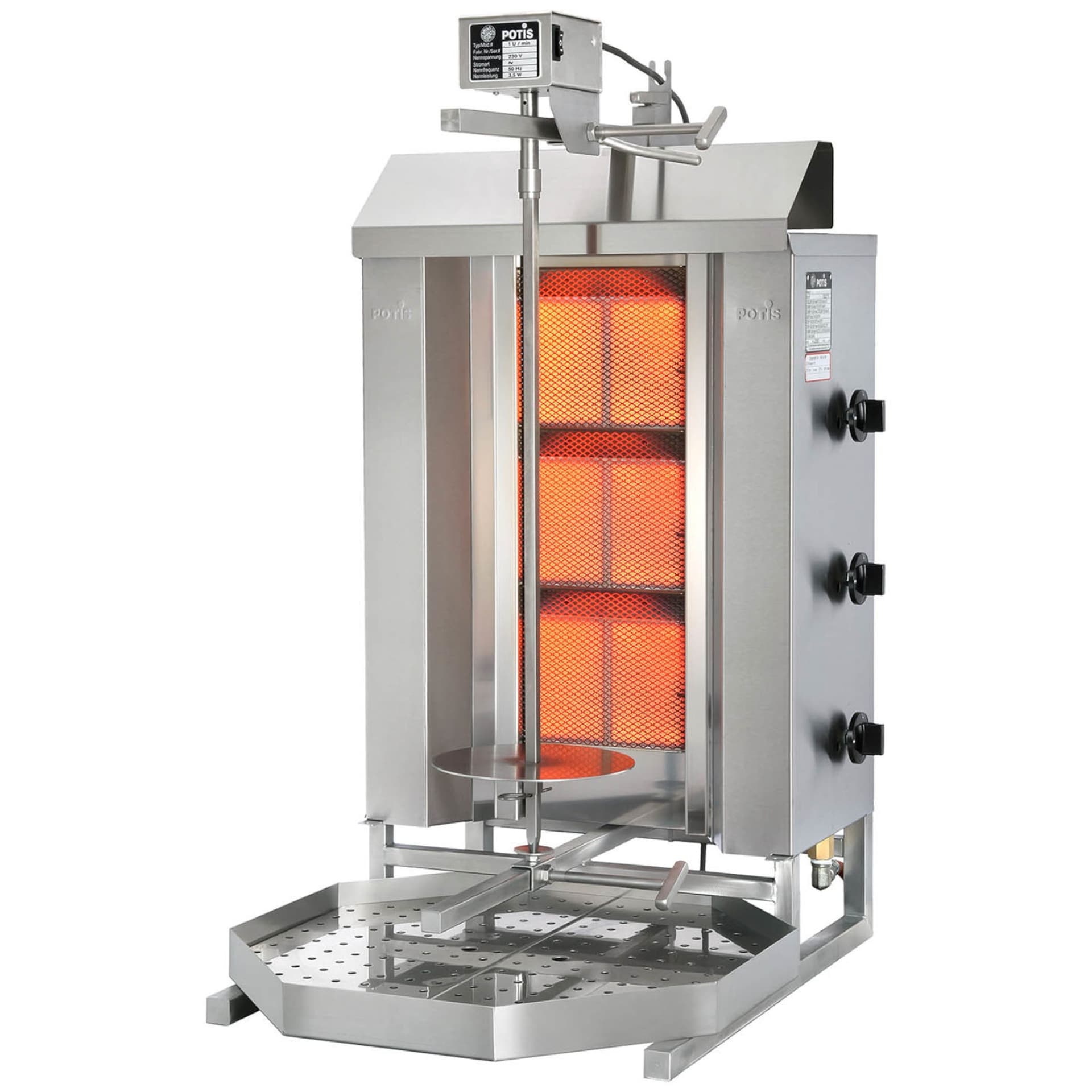 

Grill piec do kebaba gyrosa gazowy nierdzewny na gaz ziemny POTIS wsad 40 kg 230 V 8.4 kW