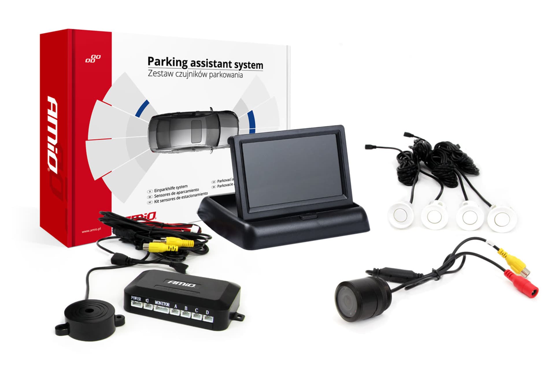 

Zestaw czujników parkowania tft02 4,3" z kamerą hd-301-ir 4 sensory białe