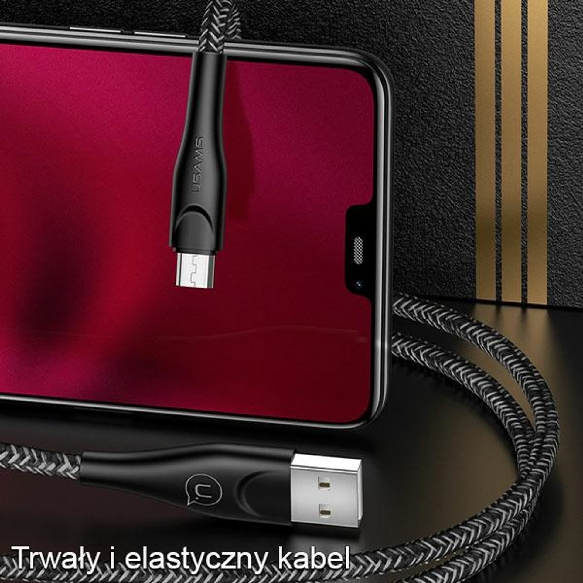 

USAMS Kabel pleciony U41 microUSB 1m 2A czerwony/red SJ393USB02 (US-SJ393) Fast Charge, Us-sj393) fast charg