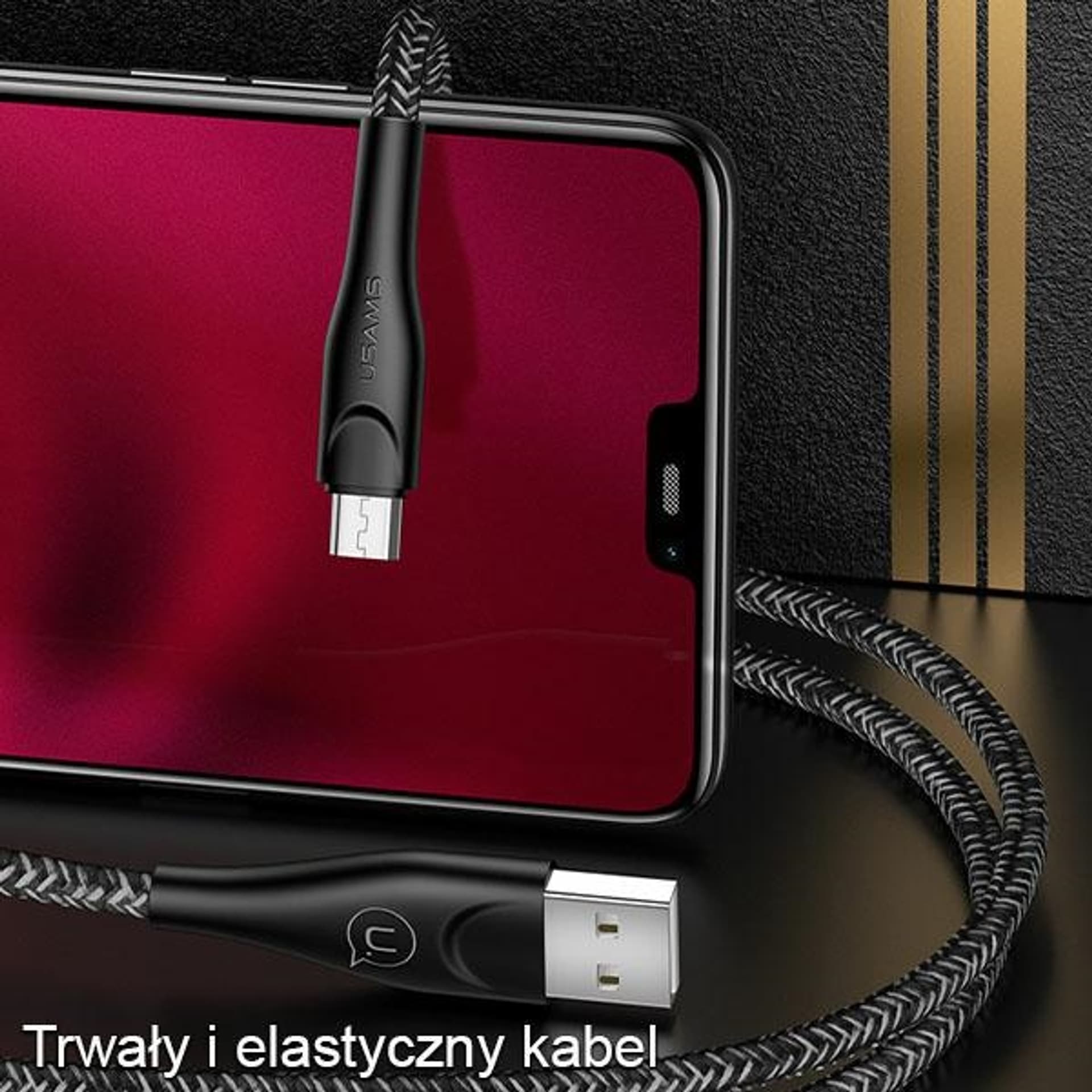 

USAMS Kabel pleciony U41 microUSB 2m 2A czerwony/red SJ396USB02 (US-SJ396) Fast Charge, Us-sj396) fast charg