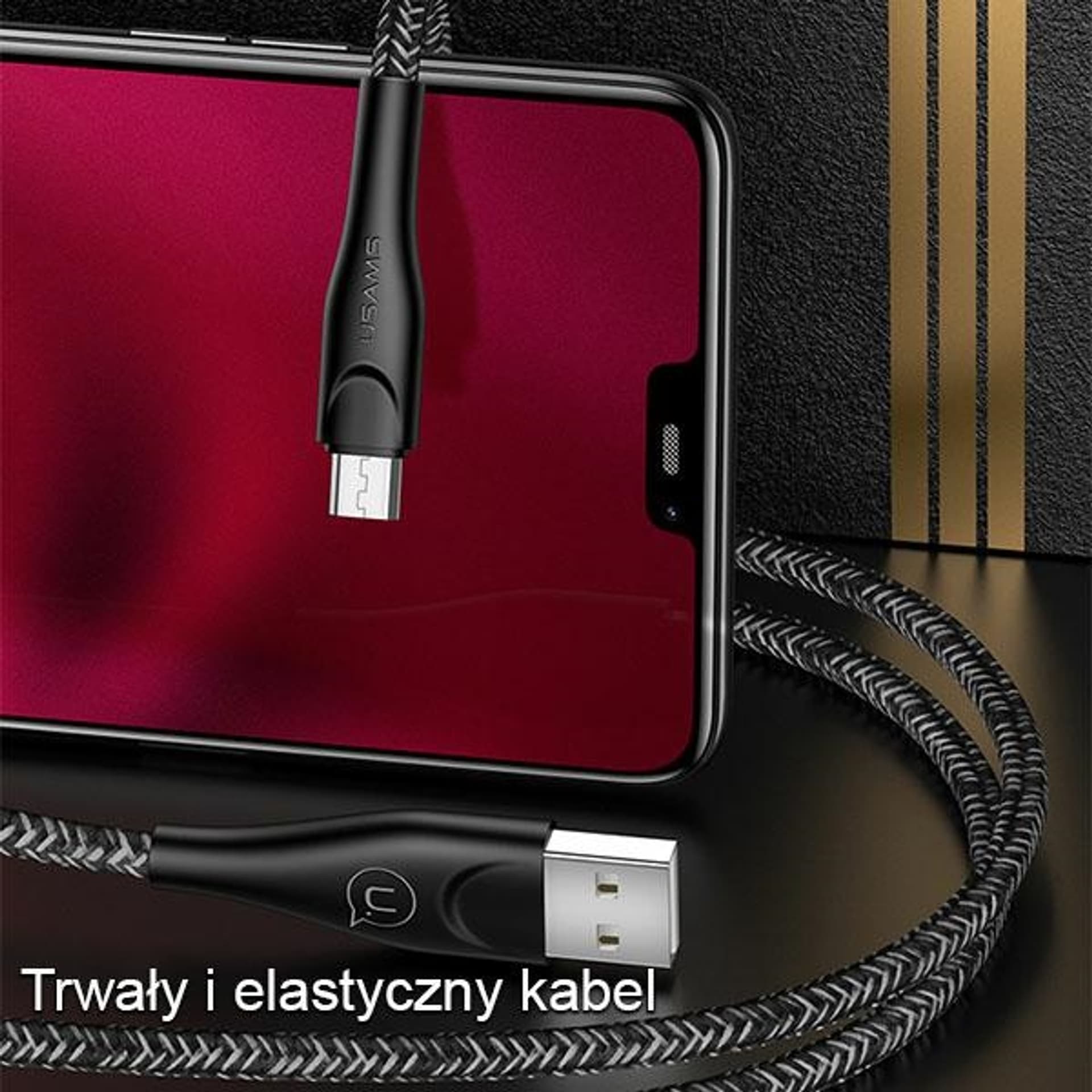 

USAMS Kabel pleciony U41 microUSB 3m 2A czerwony/red SJ399USB02 (US-SJ399) Fast Charge, Us-sj399) fast charg