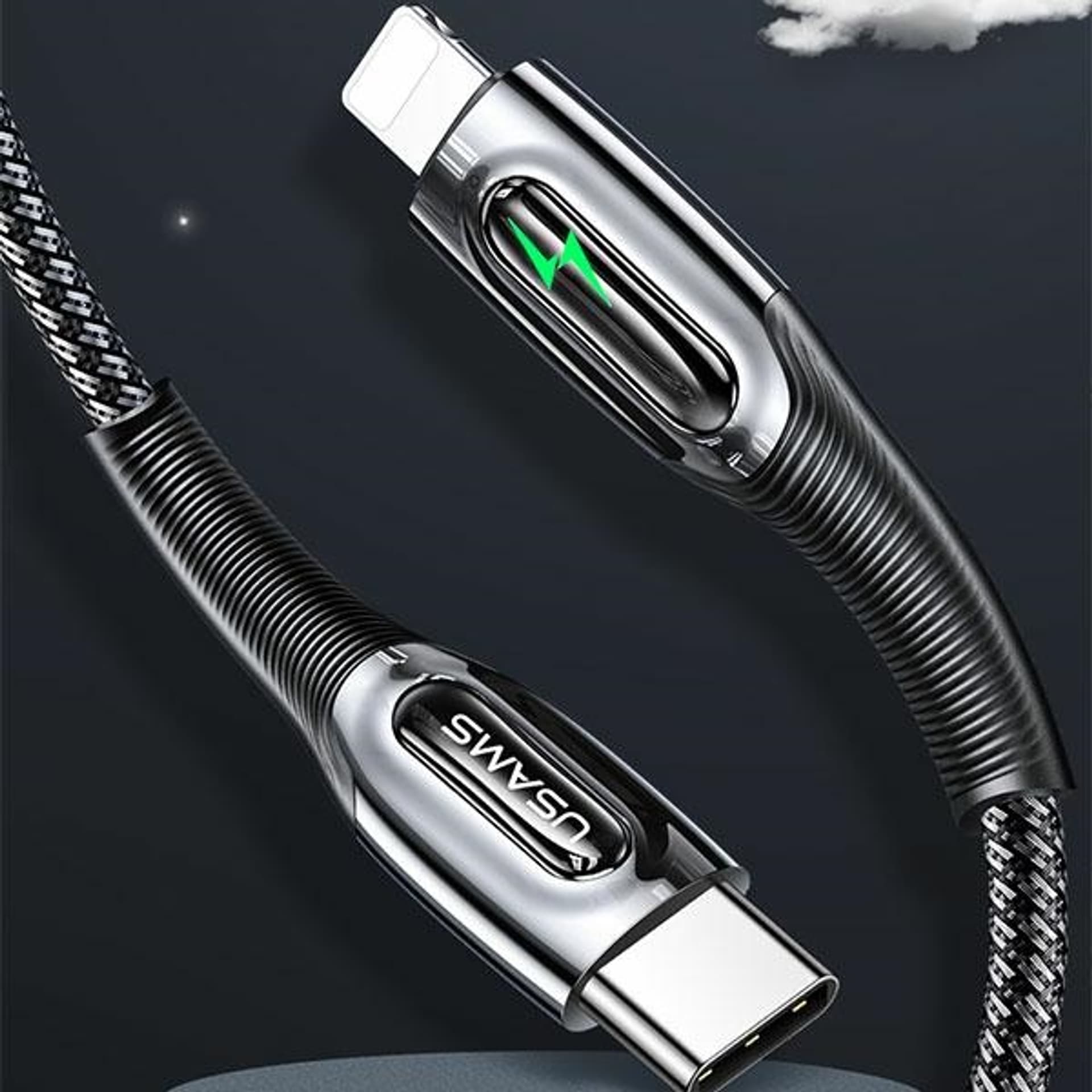 

USAMS Kabel pleciony USB-C na Lightning Smart Power-off 20W PD Cable1.2m ciemny zielony/dark green SJ518USB02 (US-SJ518)