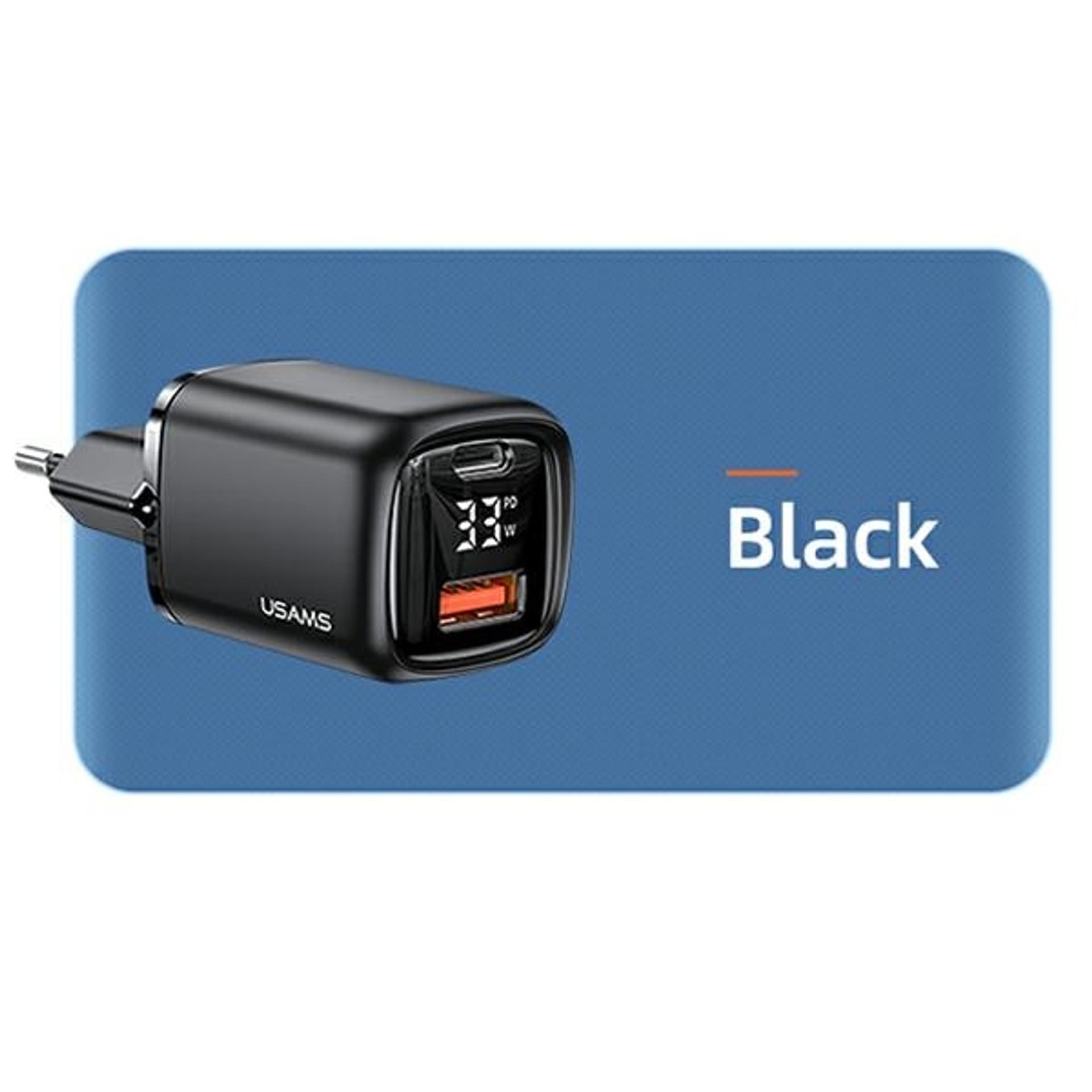 

USAMS Ład. siec. 1xUSB-C+1xUSB T46 33W PD3.0 +QC3.0 Fast Charging +kabel U63 USB-C/Lightning czarny/black UDTZ01