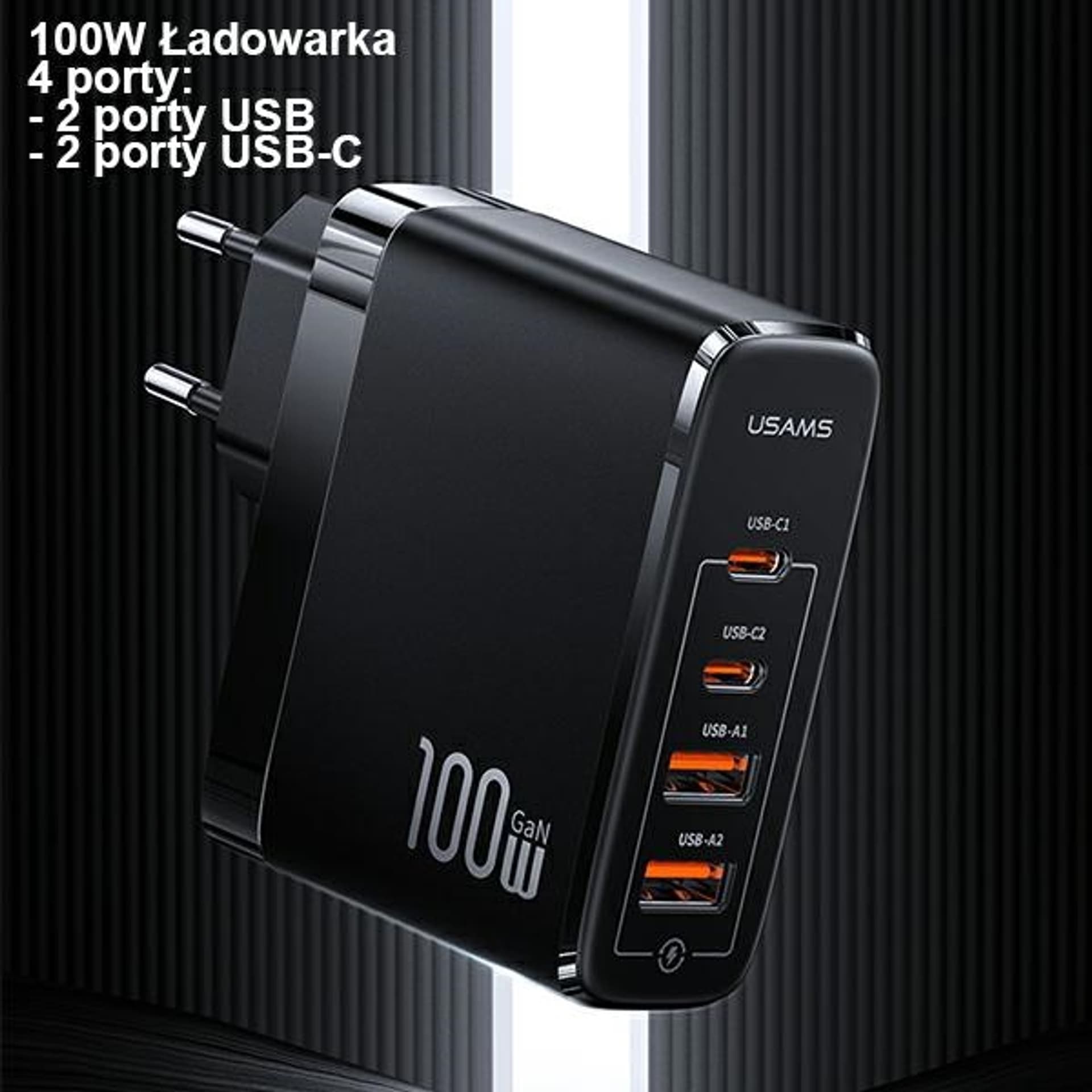

USAMS Ład. siec. 2xUSB-C+2xUSB T44 100W (only head) PD3.0 +QC3.0 Fast Charging czarny/black CC145TC01 (US-CC145)