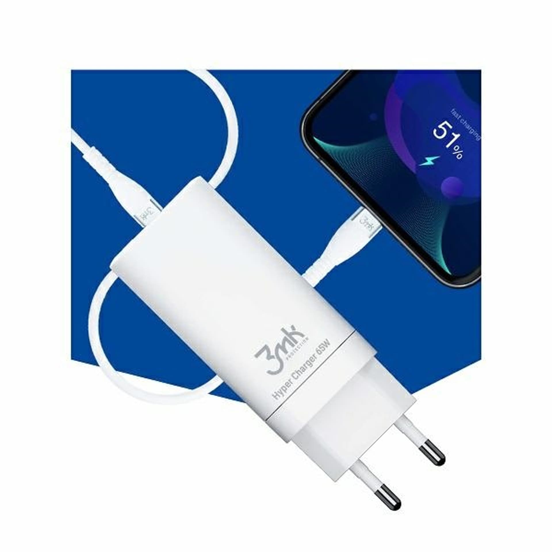 

3MK HyperCharger 65W 2xUSB-C + 1xUSB-A ładowarka sieciowa GAN, PD+QC