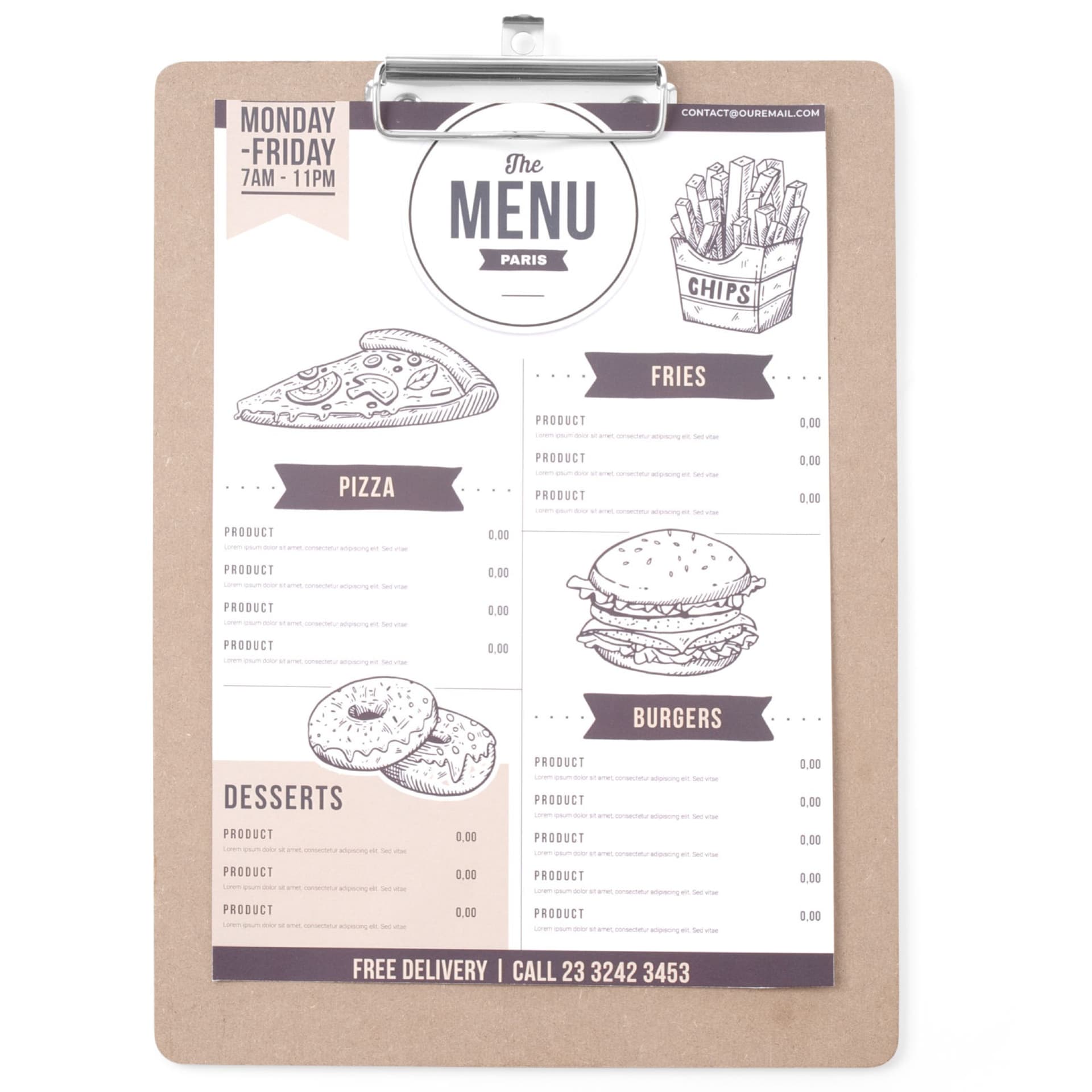 

Podkładka deska pod kartę menu z klipsem Clipboard 240x330 mm - Hendi 664155