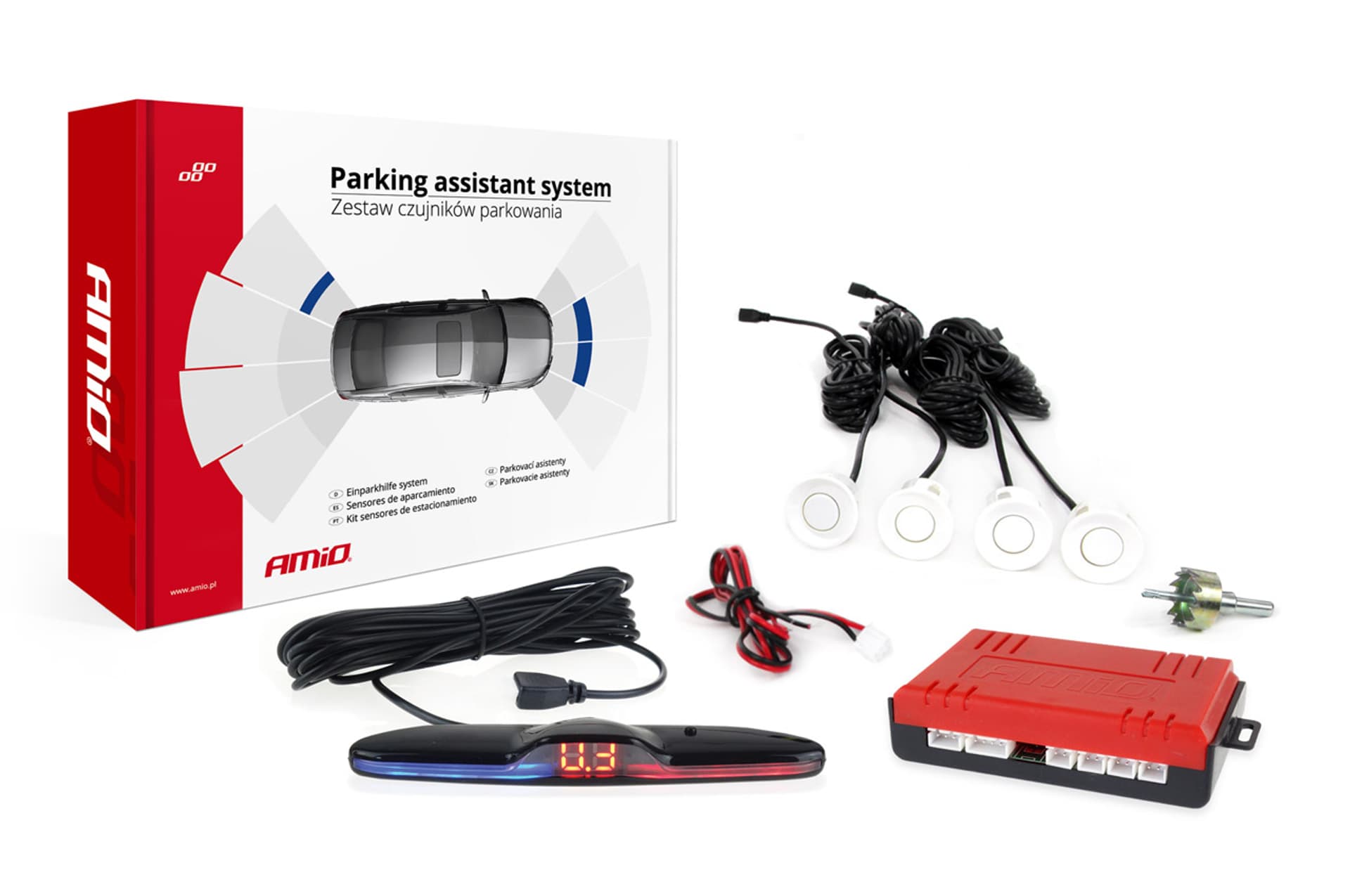 

Zestaw czujników parkowania cofania max led 4 sensory białe
