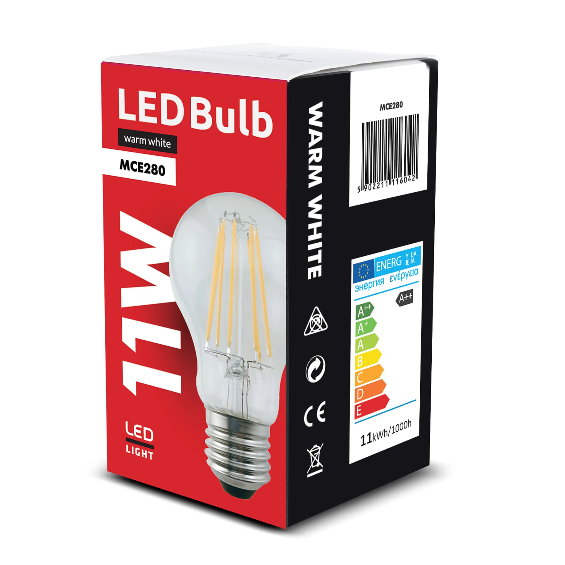 

Żarówka filamentowa LED Maclean, E27, 11W, 230V, WW ciepła biała 3000K, 1500lm Retro edison ozdobna A60, MCE280