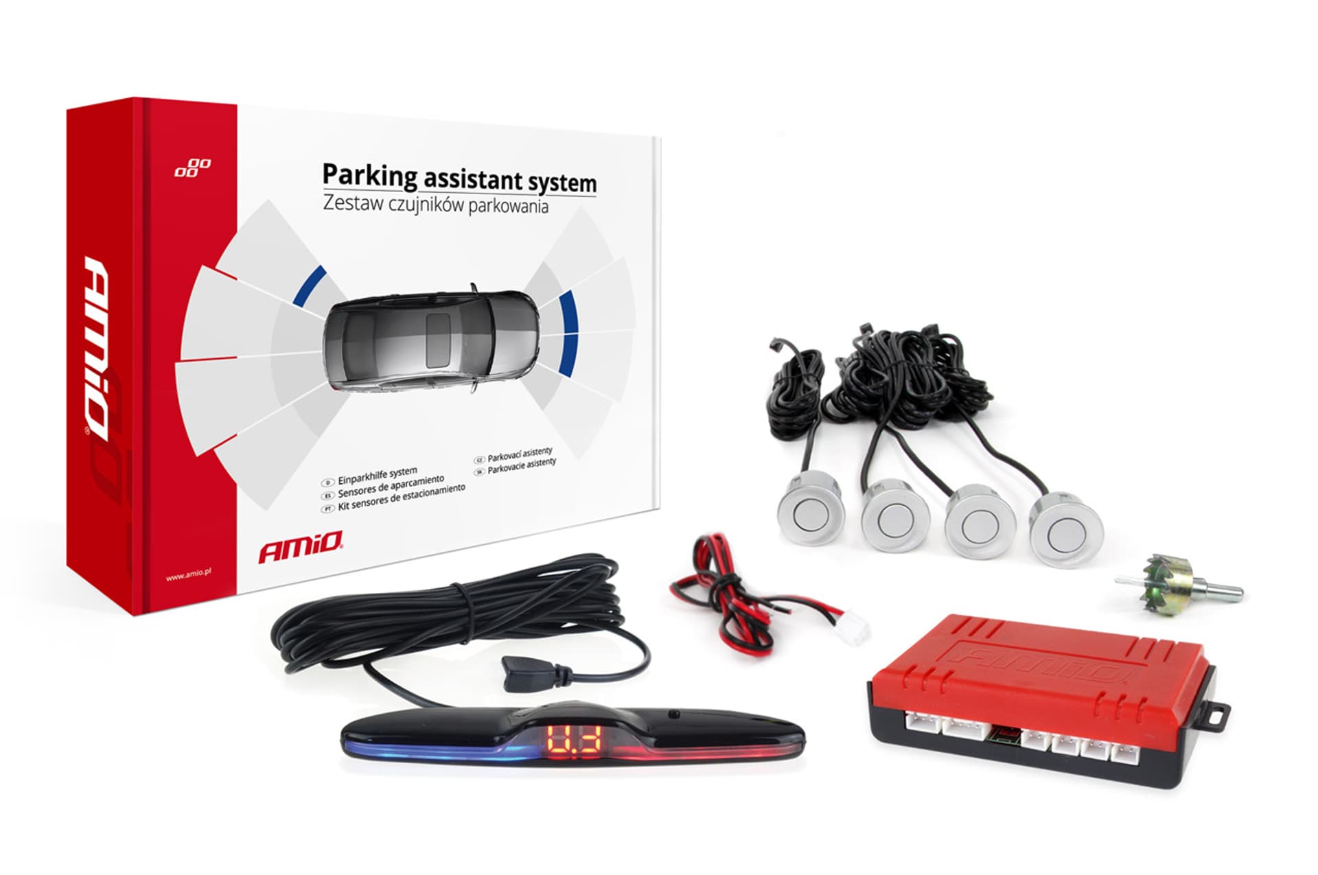 

Zestaw czujników parkowania cofania max led 4 sensory srebrne