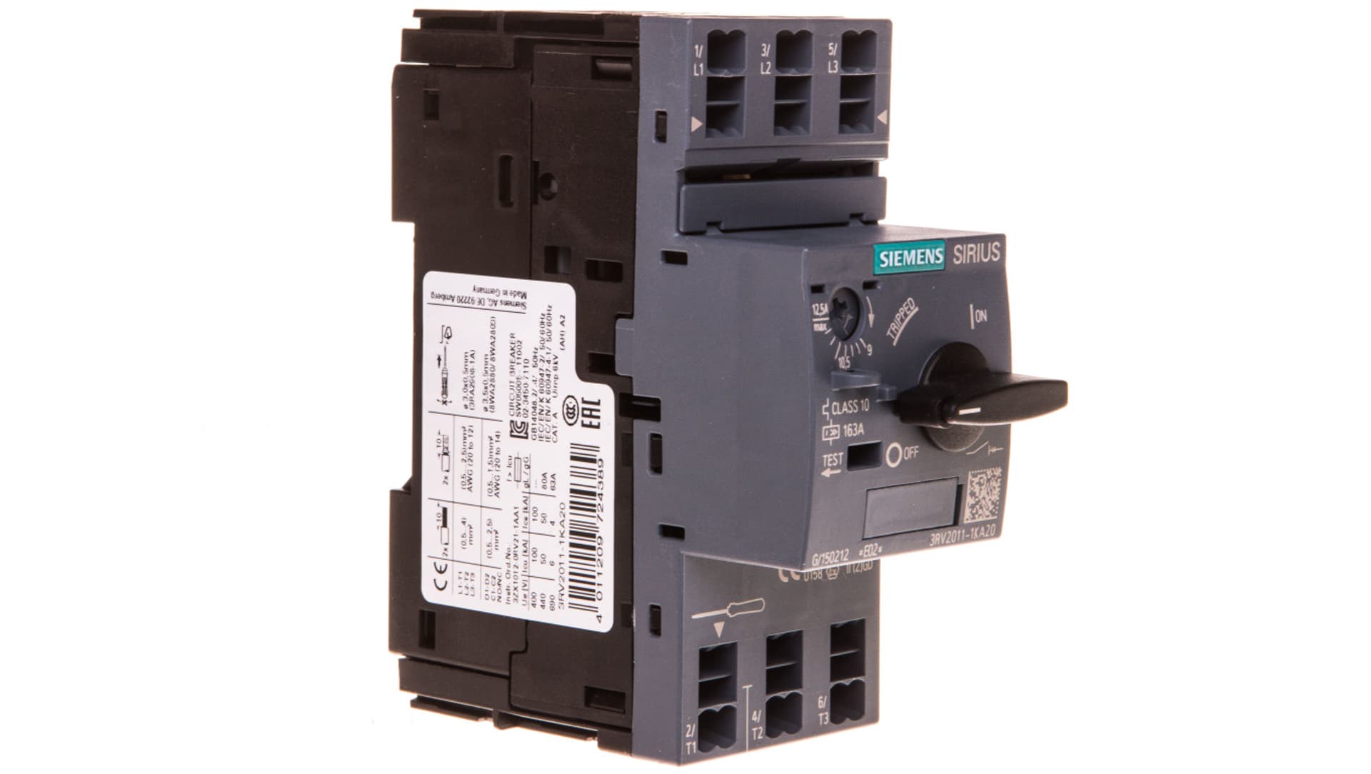 

Wyłącznik silnikowy 3P 5kW 9-12,5A S00 3RV2011-1KA20