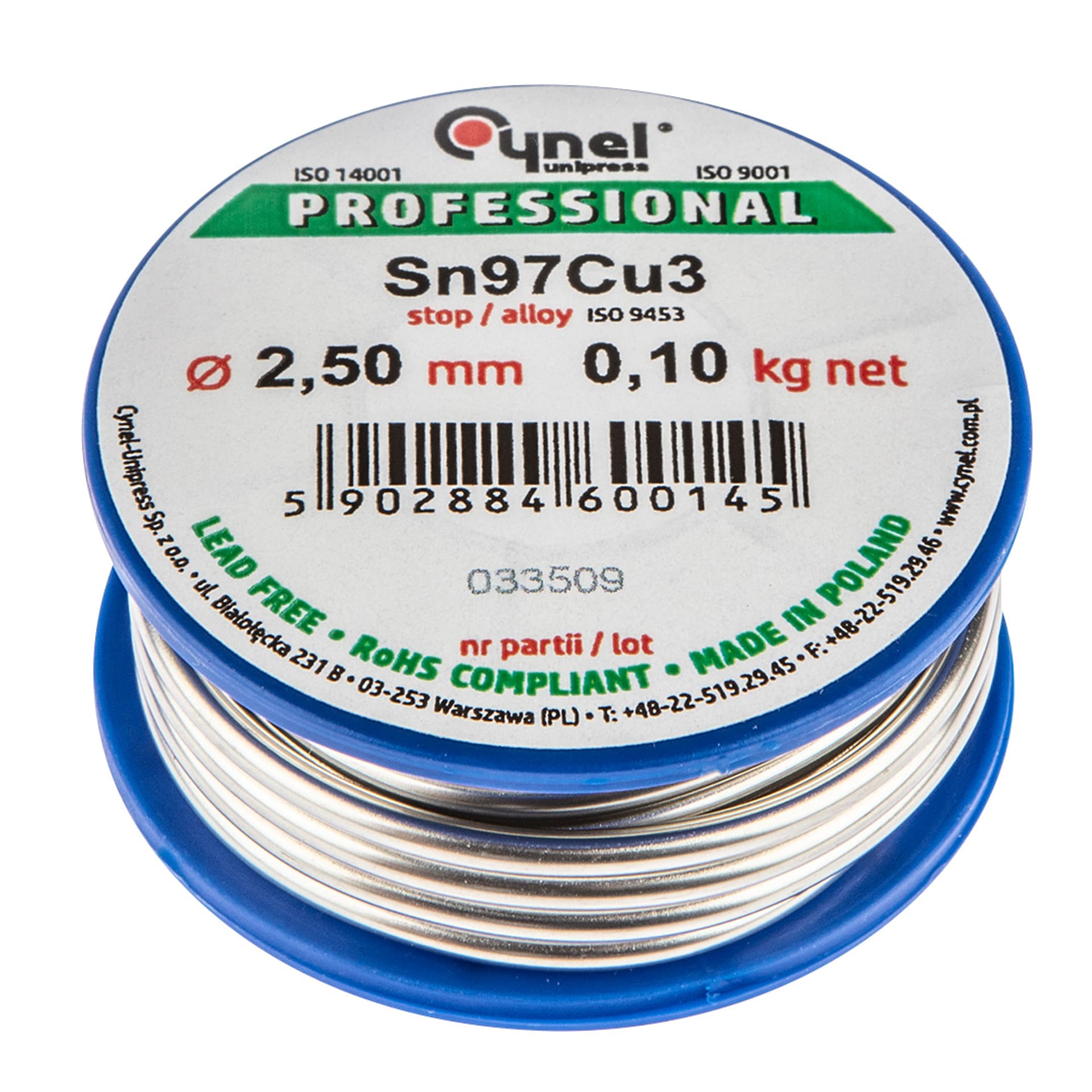 

Spoiwo lutownicze 97% Sn, 3% Cu, drut 2.5 mm, 100 g