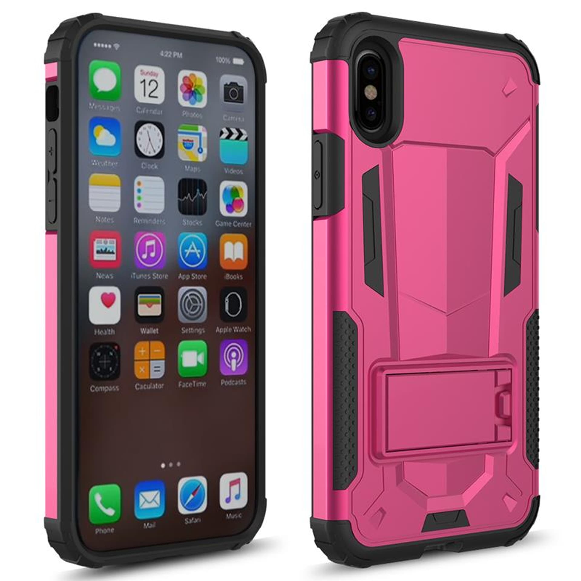 

Zizo Hybrid Transformer Cover - Pancerne etui iPhone X z podstawką (Hot Pink/Black)