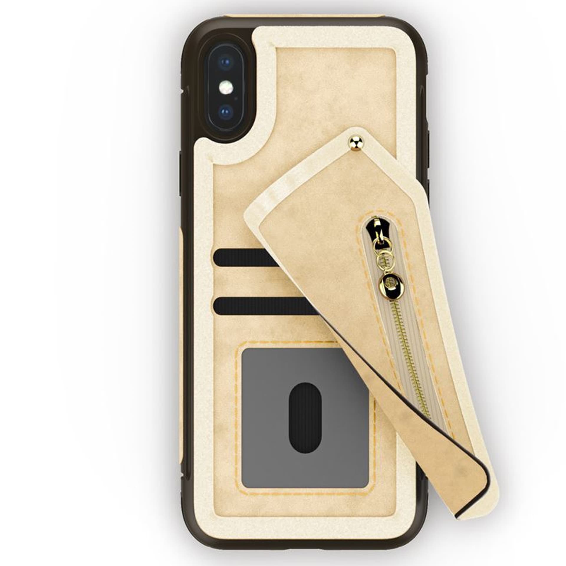 

Zizo Nebula Wallet Case - Skórzane etui iPhone X z kieszeniami na karty + saszetka na zamek + szkło 9H na ekran (Tan/Brown)