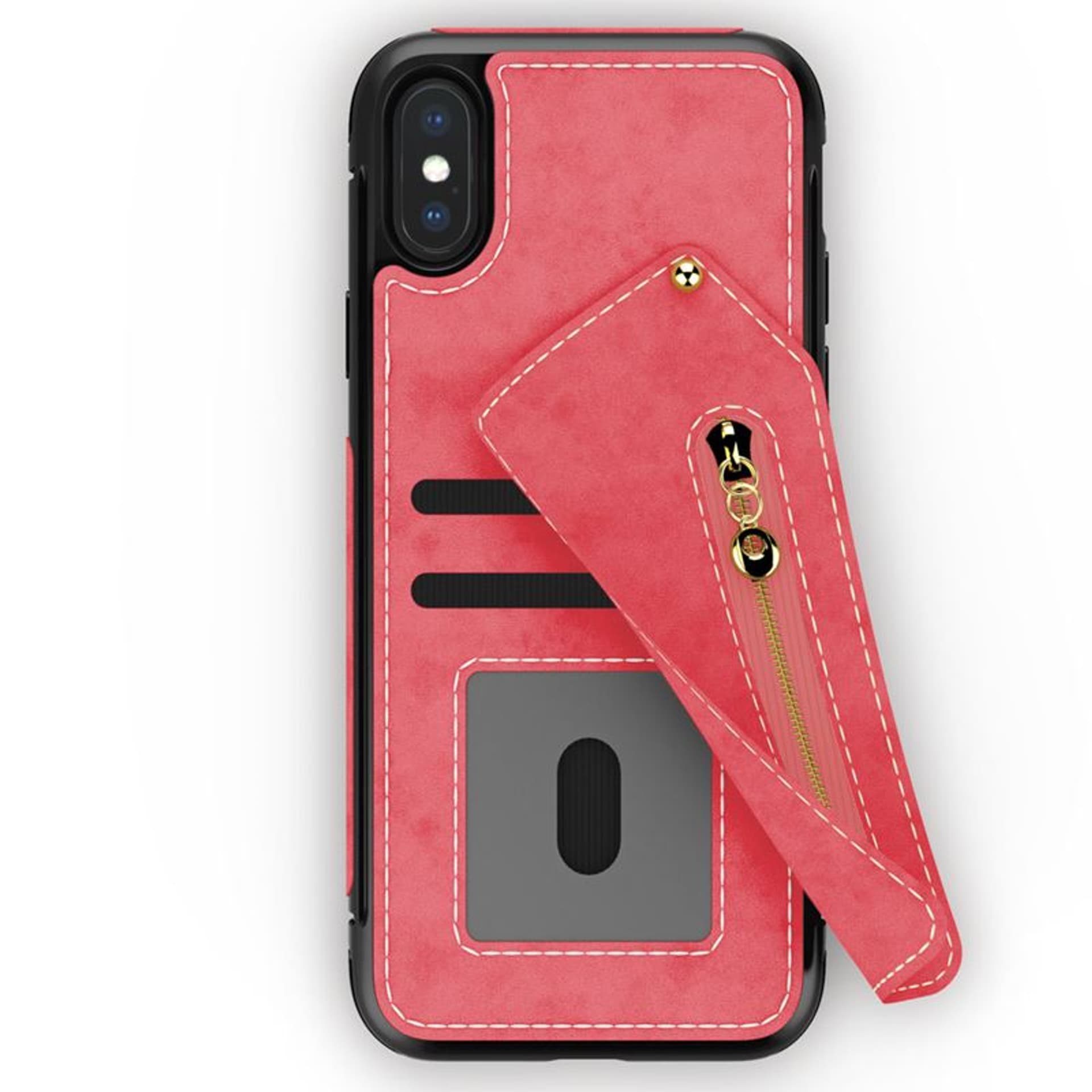 

Zizo Nebula Wallet Case - Skórzane etui iPhone X z kieszeniami na karty + saszetka na zamek + szkło 9H na ekran (Pink/Black)