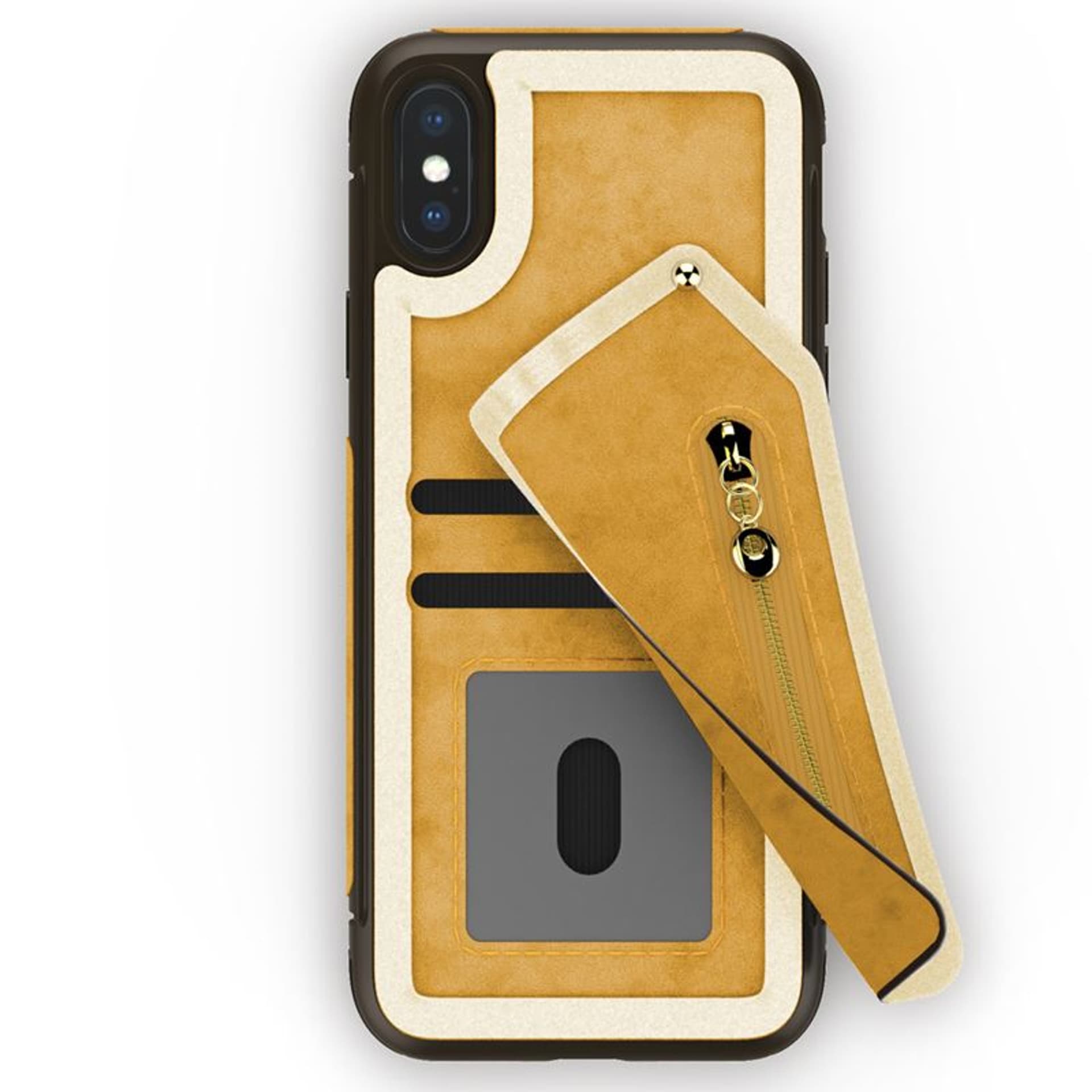 

Zizo Nebula Wallet Case - Skórzane etui iPhone X z kieszeniami na karty + saszetka na zamek + szkło 9H na ekran (Light Brown/Brown)