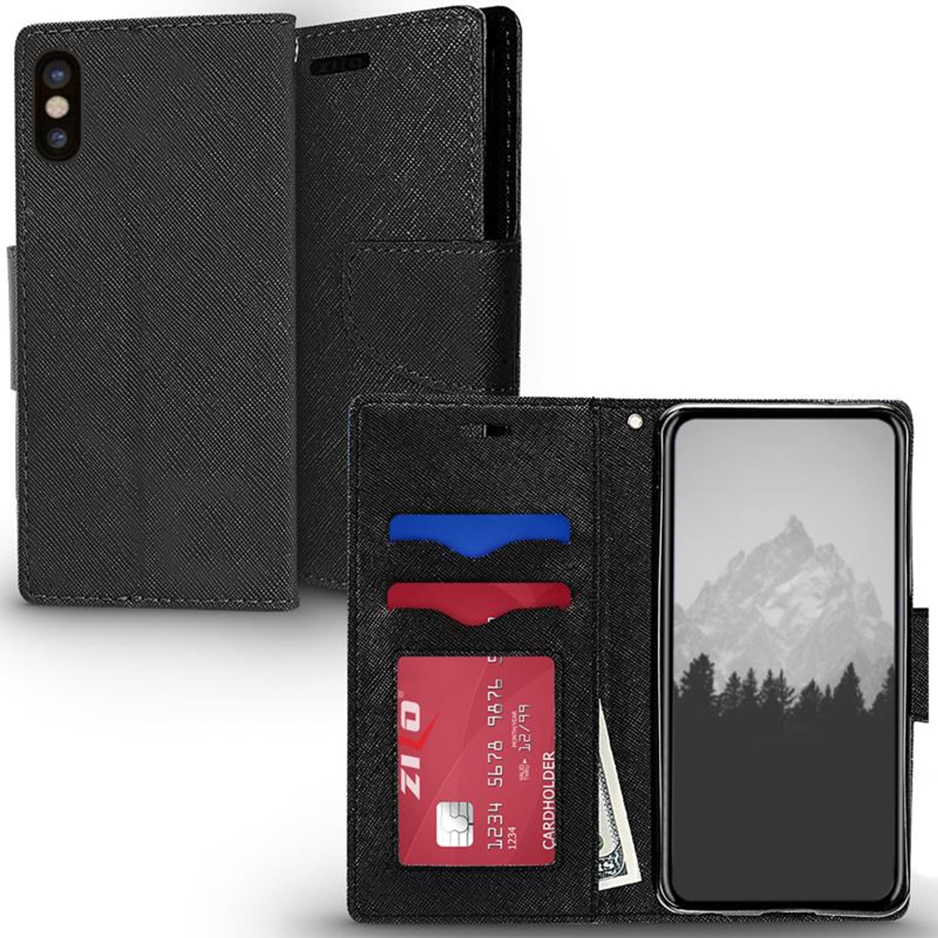 

Zizo Flap Wallet Pouch - Etui iPhone X z kieszeniami na karty + stand up (Black/Black)