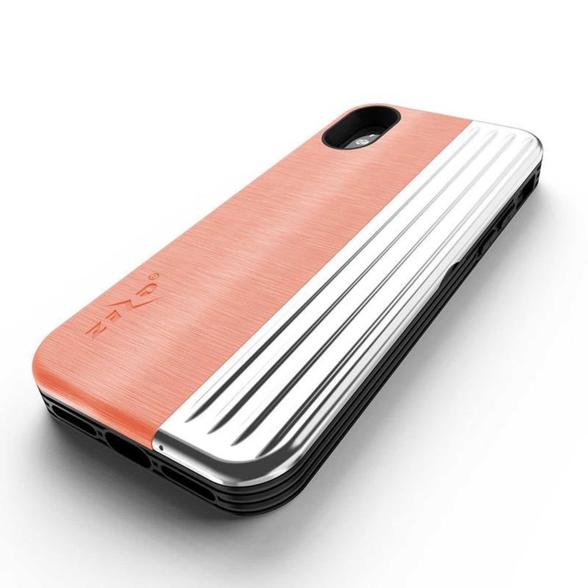 

Zizo Retro Series - Etui iPhone Xs / X z kieszenią na karty + podstawka + szkło 9H na ekran (Peach/Silver)