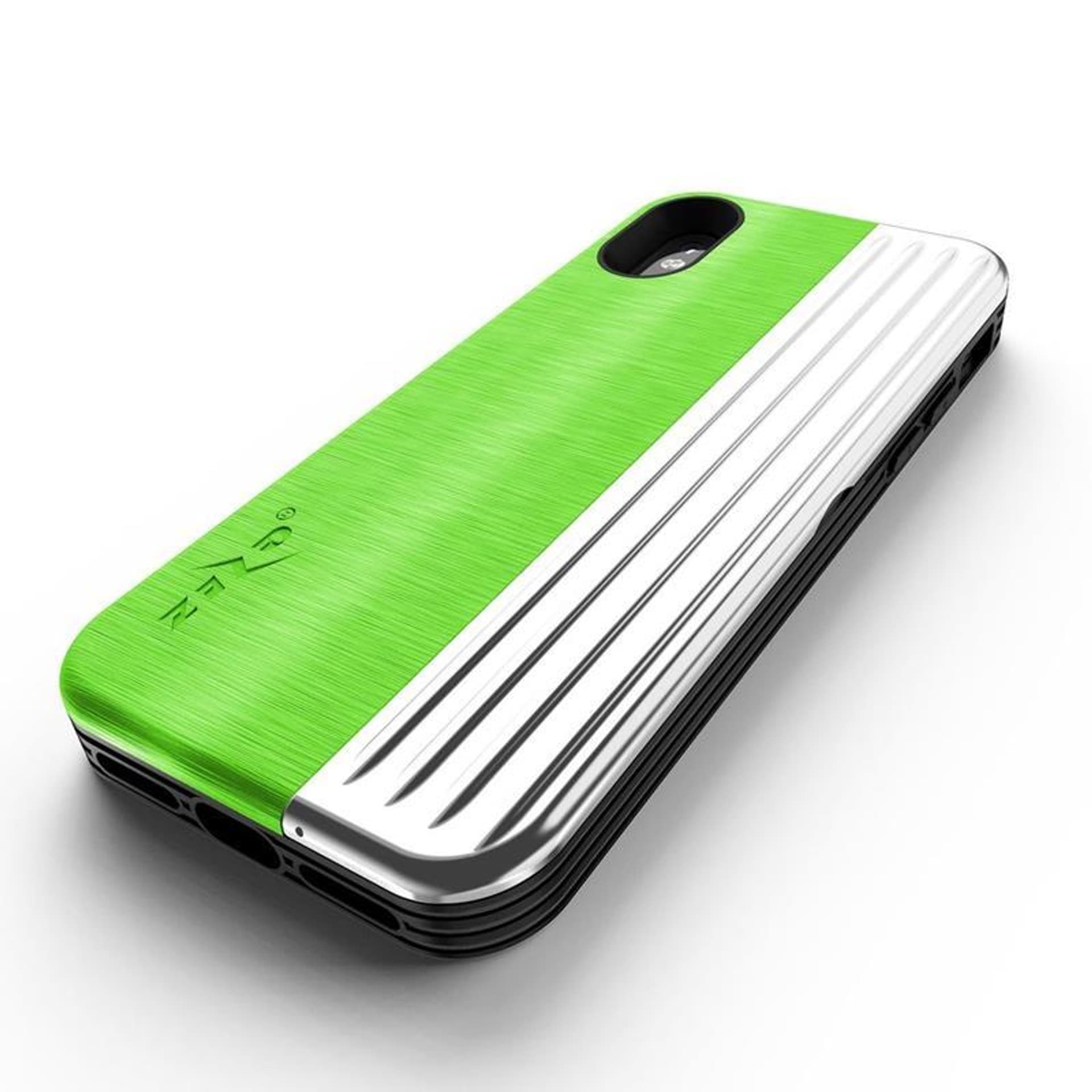 

Zizo Retro Series - Etui iPhone Xs / X z kieszenią na karty + podstawka + szkło 9H na ekran (Neon Green/Silver)