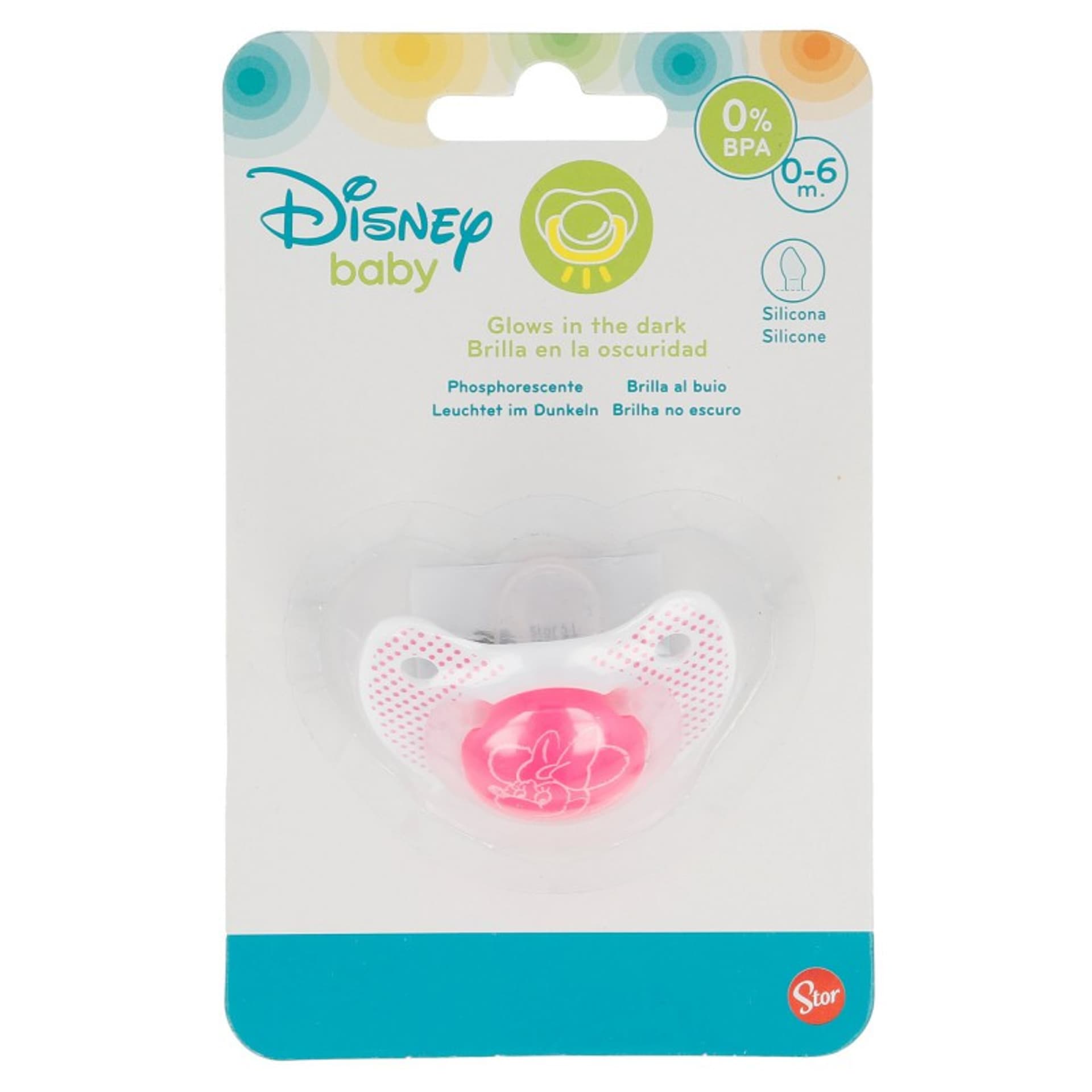 

Mickey Mouse - Smoczek silikonowy w anatomicznym kształcie 0 - 6 m (świecący w ciemnośći) (różowy)