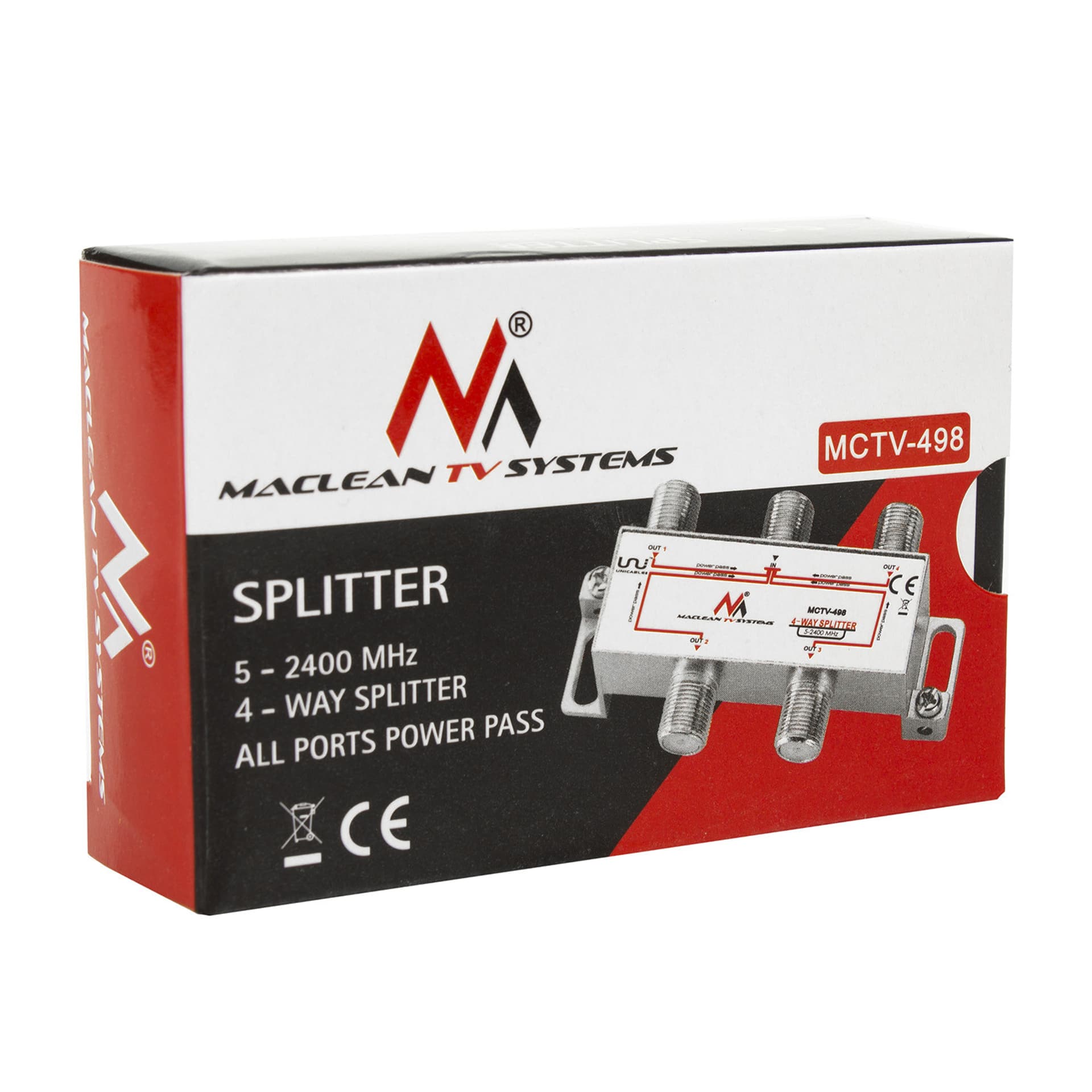

Rozgałęźnik Maclean, Satelitarny, Splitter 4 wyjścia 1/4, Unicable, 5-2400MHz, MCTV-498