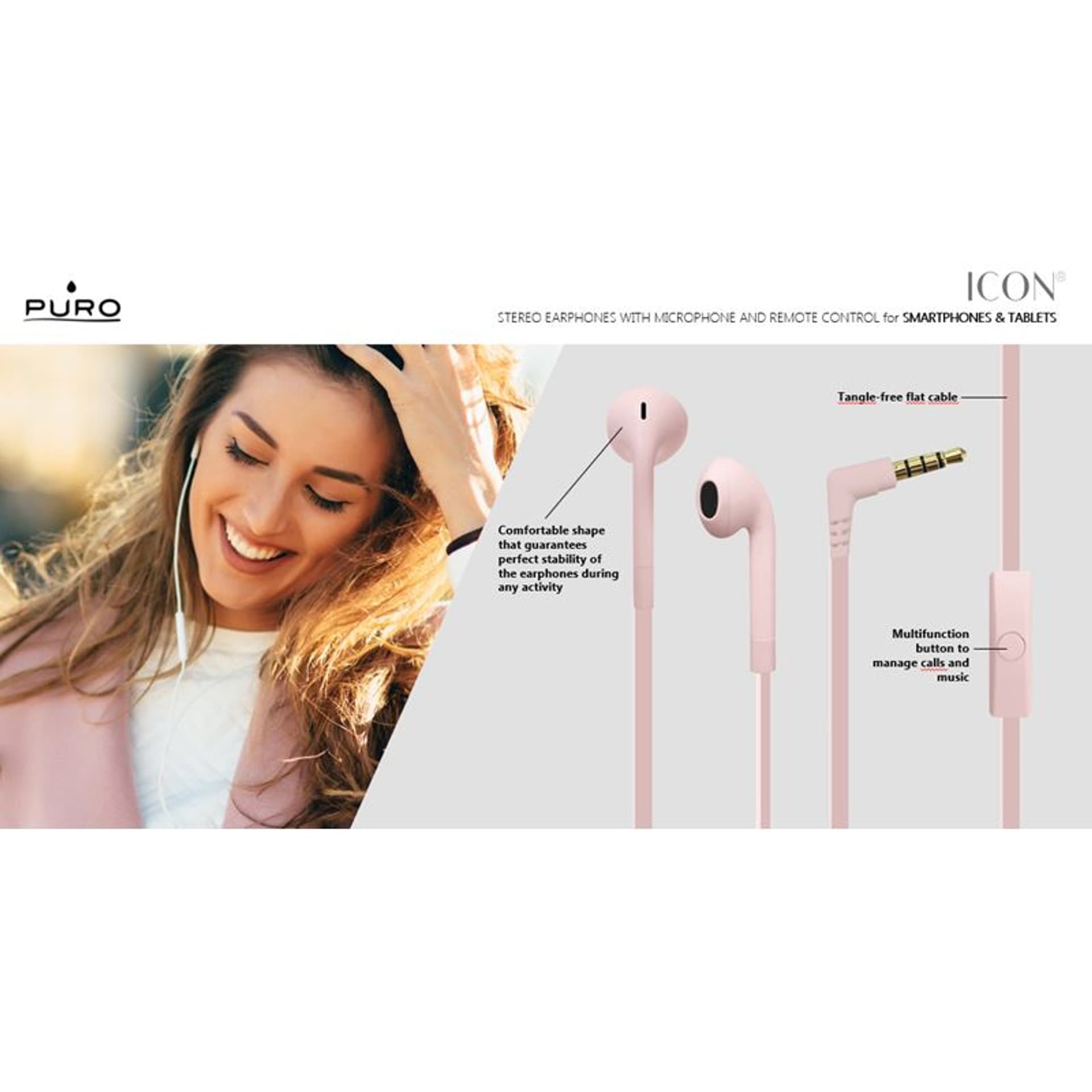

PURO ICON Stereo Earphones - Słuchawki z płaskim kablem z mikrofonem i pilotem (Biały)