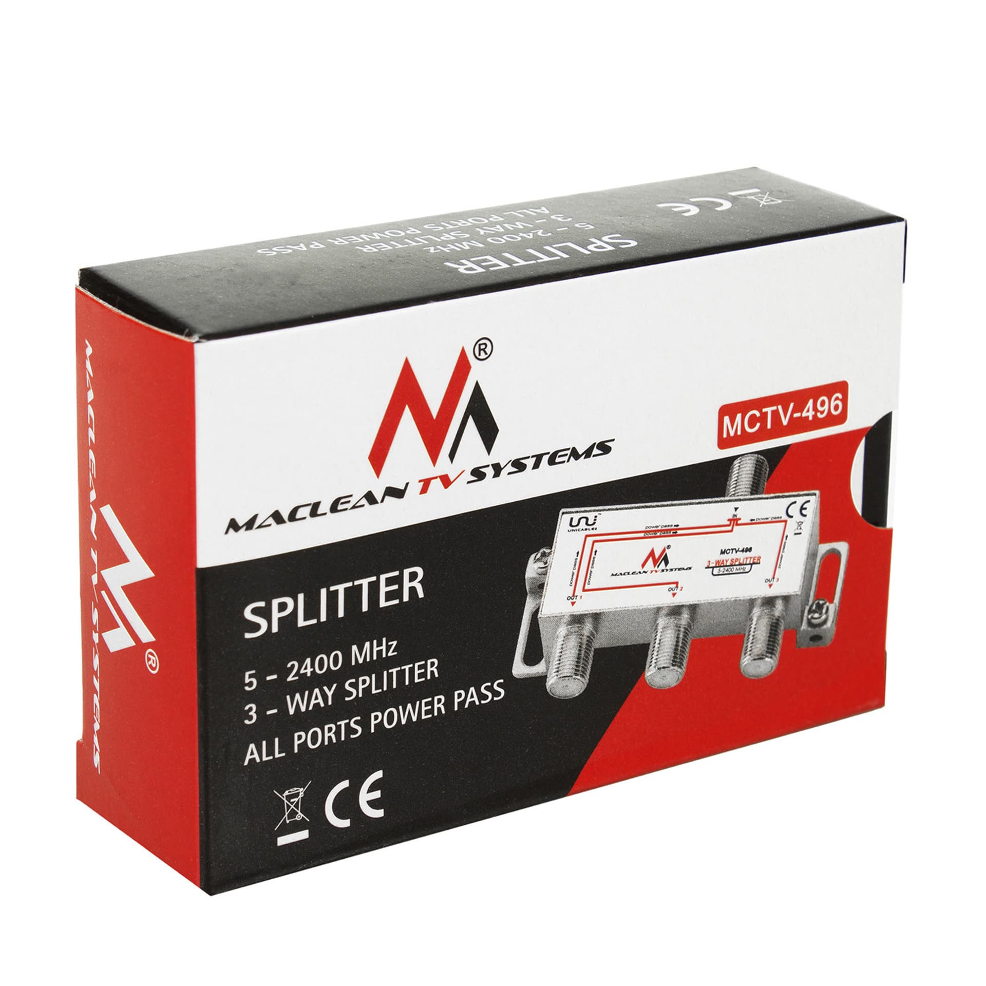 

Rozgałęźnik Maclean, Satelitarny, Splitter trójnik 3 wyjścia 1/3, Unicable, 5-2400MHz, MCTV-496