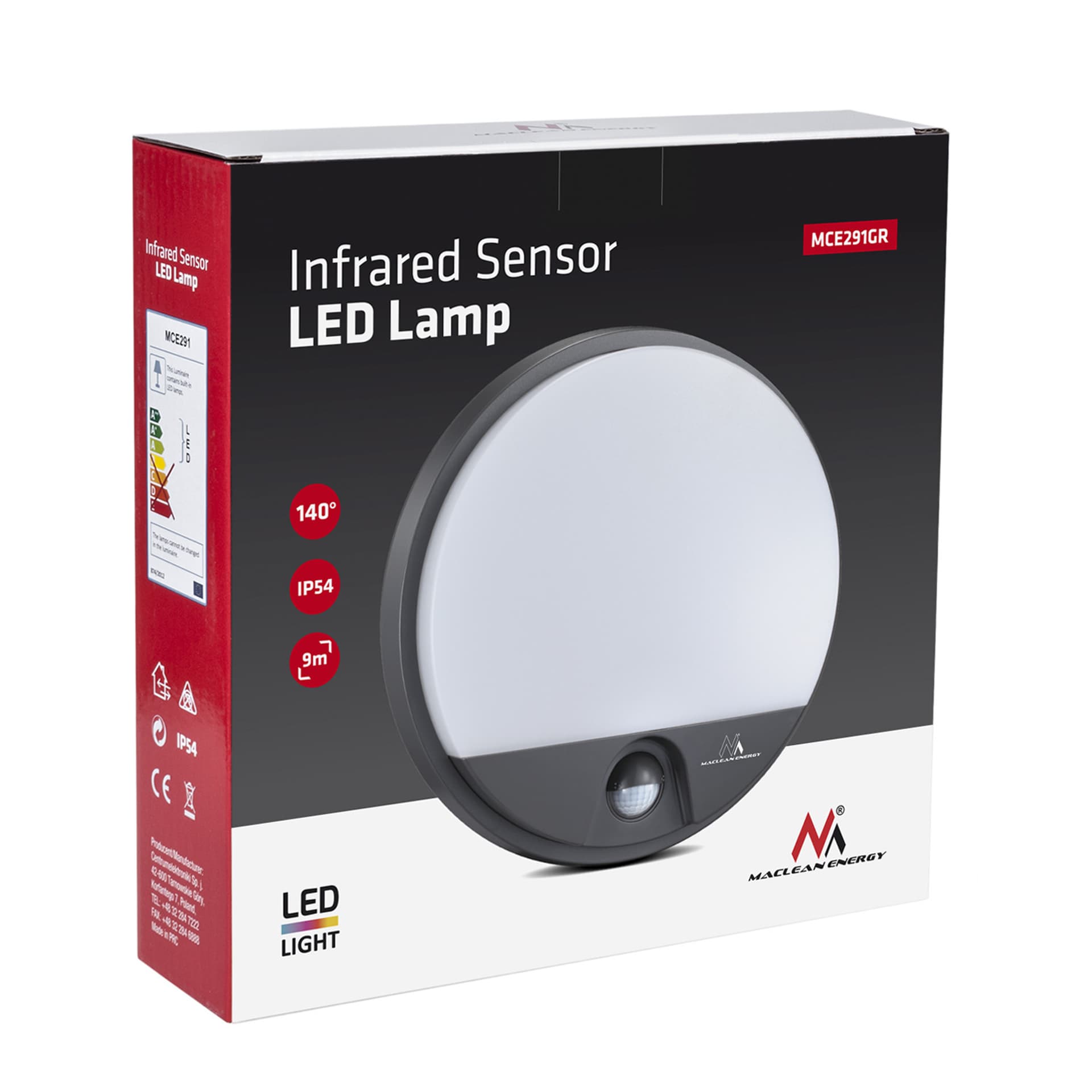 

Lampa LED z czujnikiem ruchu Maclean ,na podczerwień, kolor szary, 15W, IP54, 1100lm, MCE291 GR
