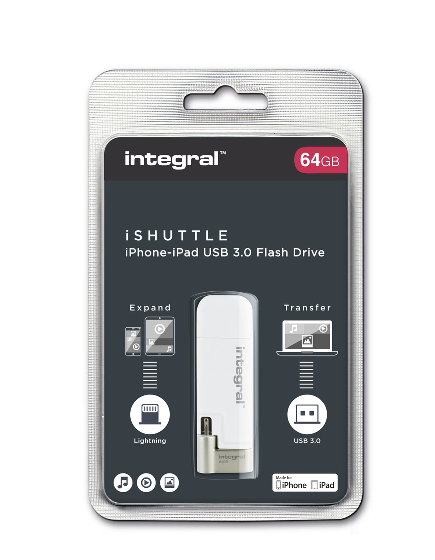 

Integral iShuttle - pamięć przenośna 64 GB ze złączem USB oraz Lightning certyfikat MFi