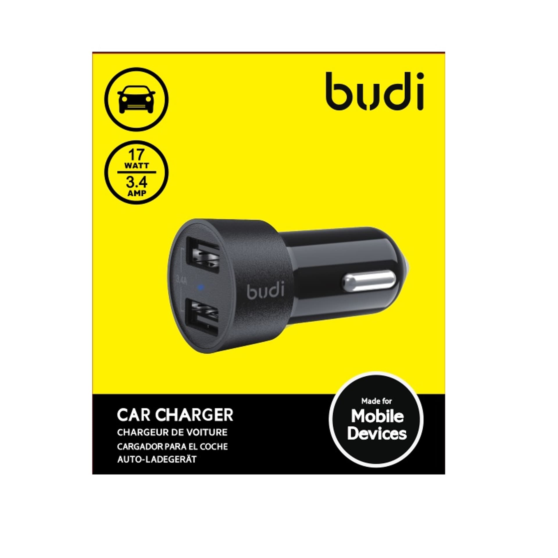 

Budi - Ładowarka samochodowa 2x USB, 17W (Czarny)