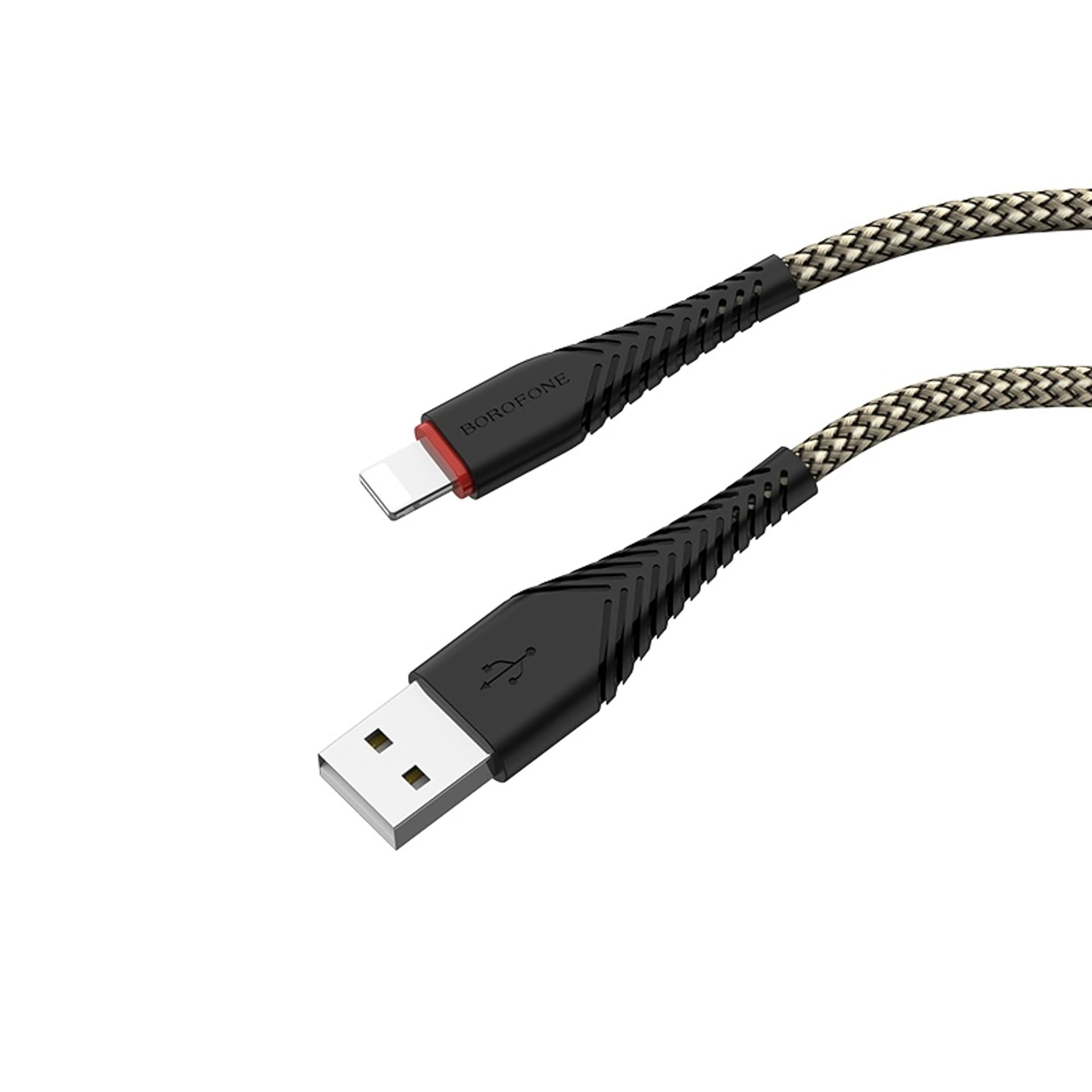 

Borofone - kabel USB-A do Lightning z pozłacanym rdzeniem i nylonowym oplotem, 1m czarny