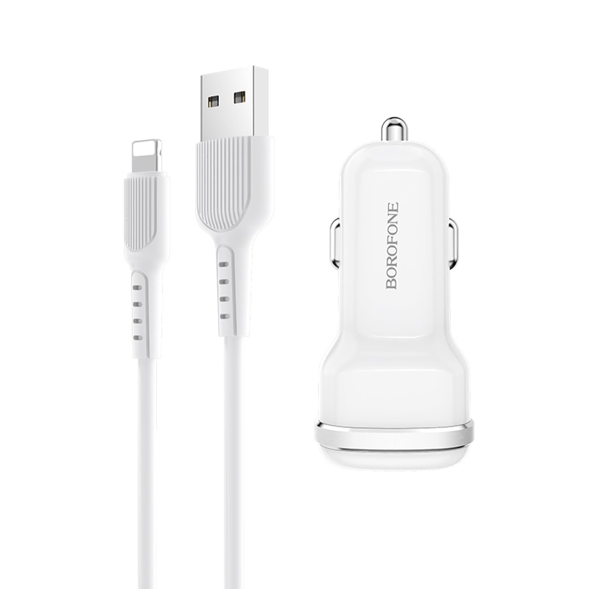 

Borofone - ładowarka samochodowa 2x USB kabel Lightning w zestawie, biały