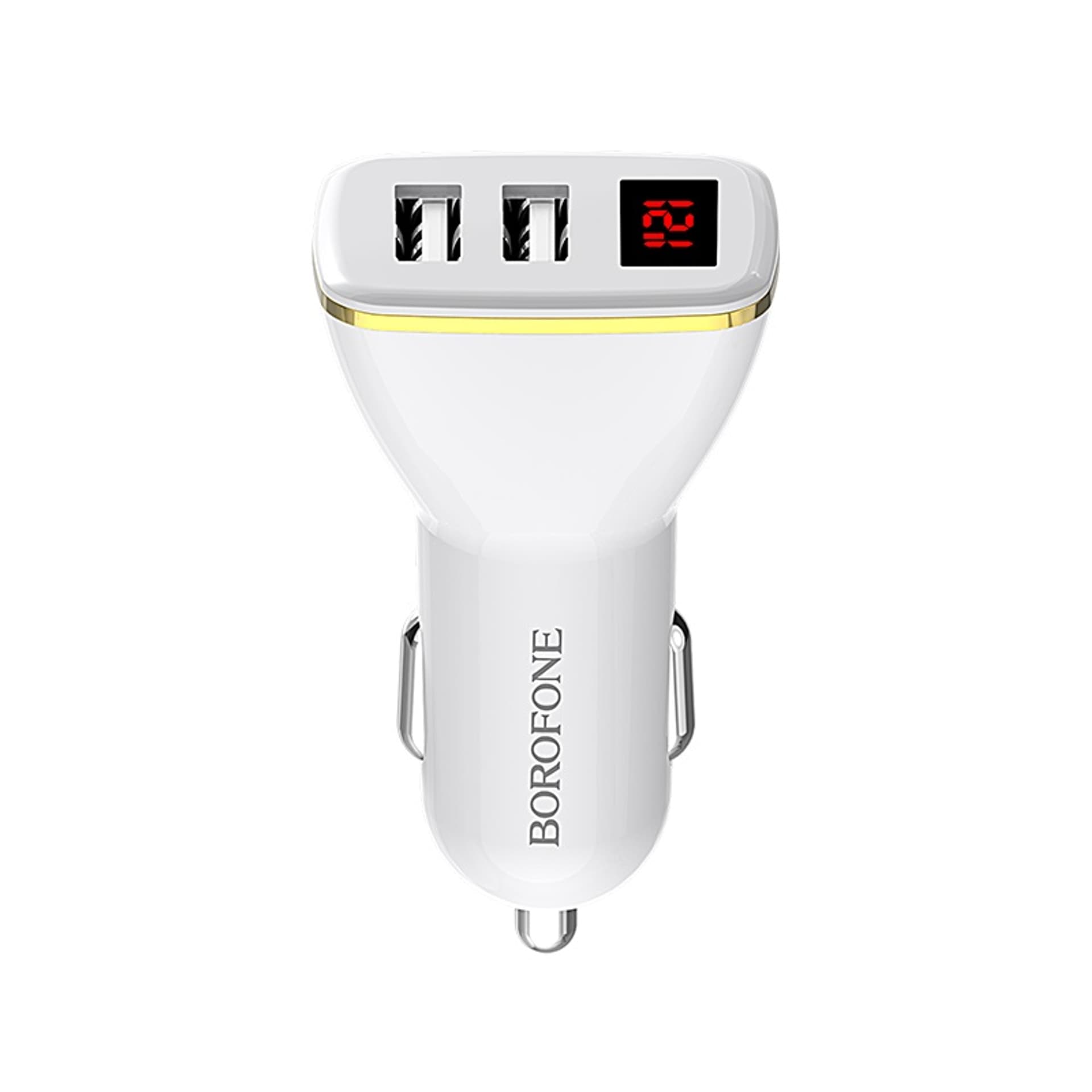 

Borofone - ładowarka samochodowa 2x USB z wyświetlaczem LED, biały