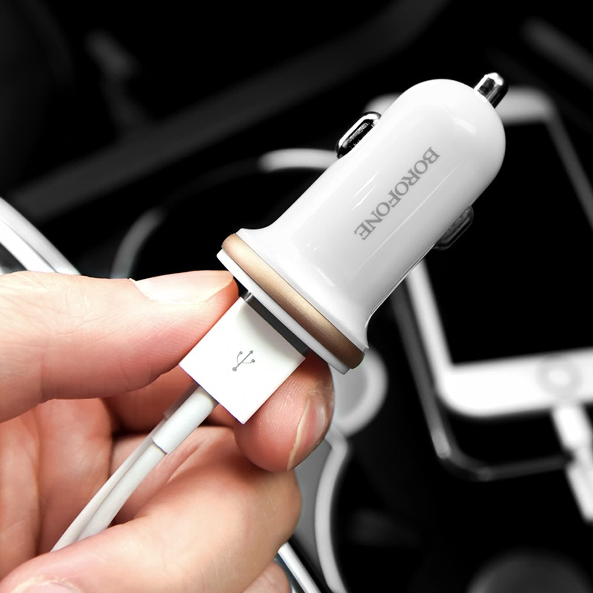 

Borofone - ładowarka samochodowa 2x USB, biały