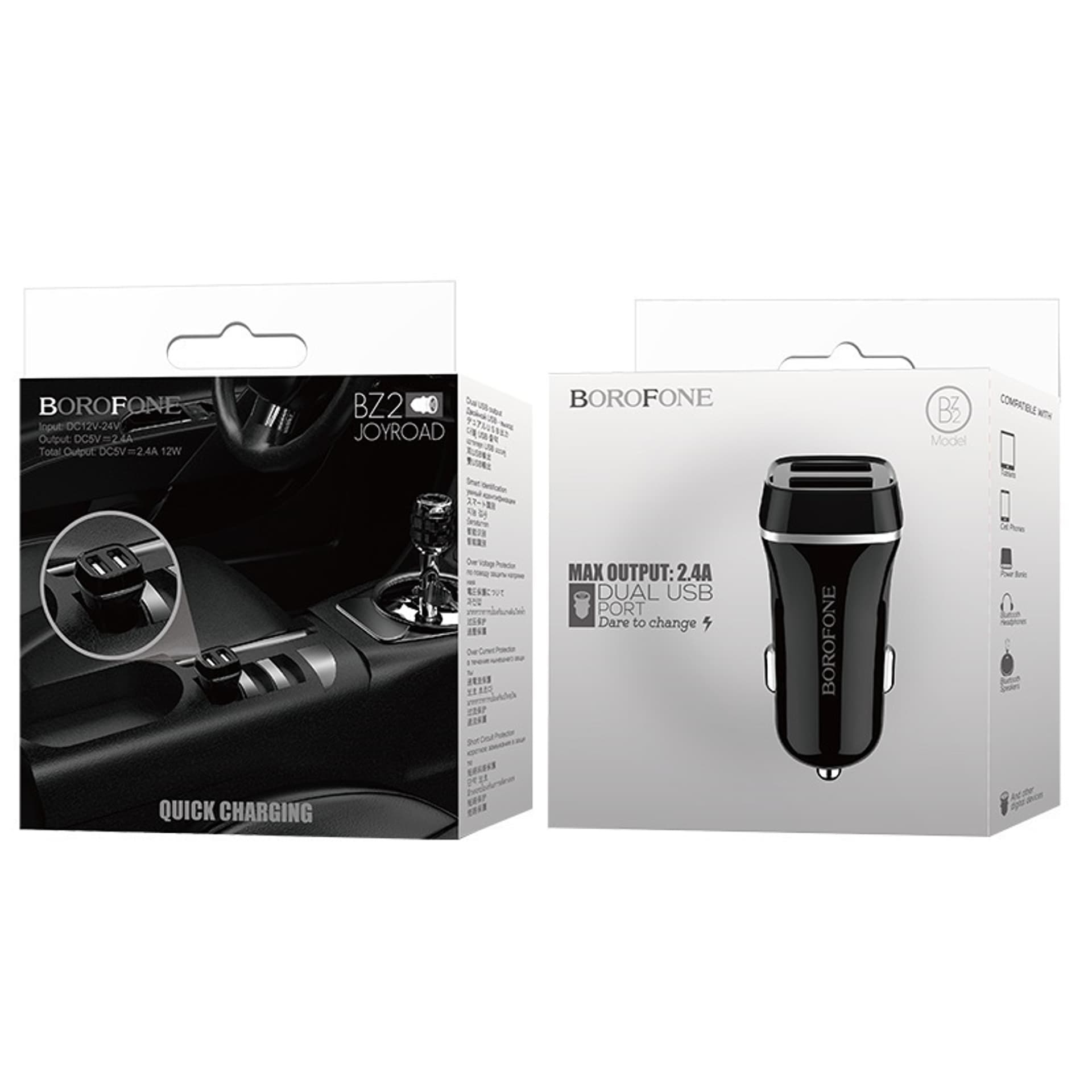 

Borofone - ładowarka samochodowa 2x USB, czarny