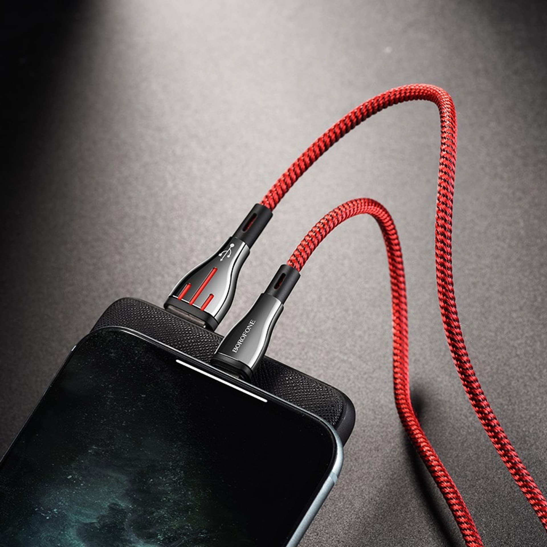 

Borofone Highway - kabel połączeniowy USB do Lightning 1.2 m (czarny/czerwony)