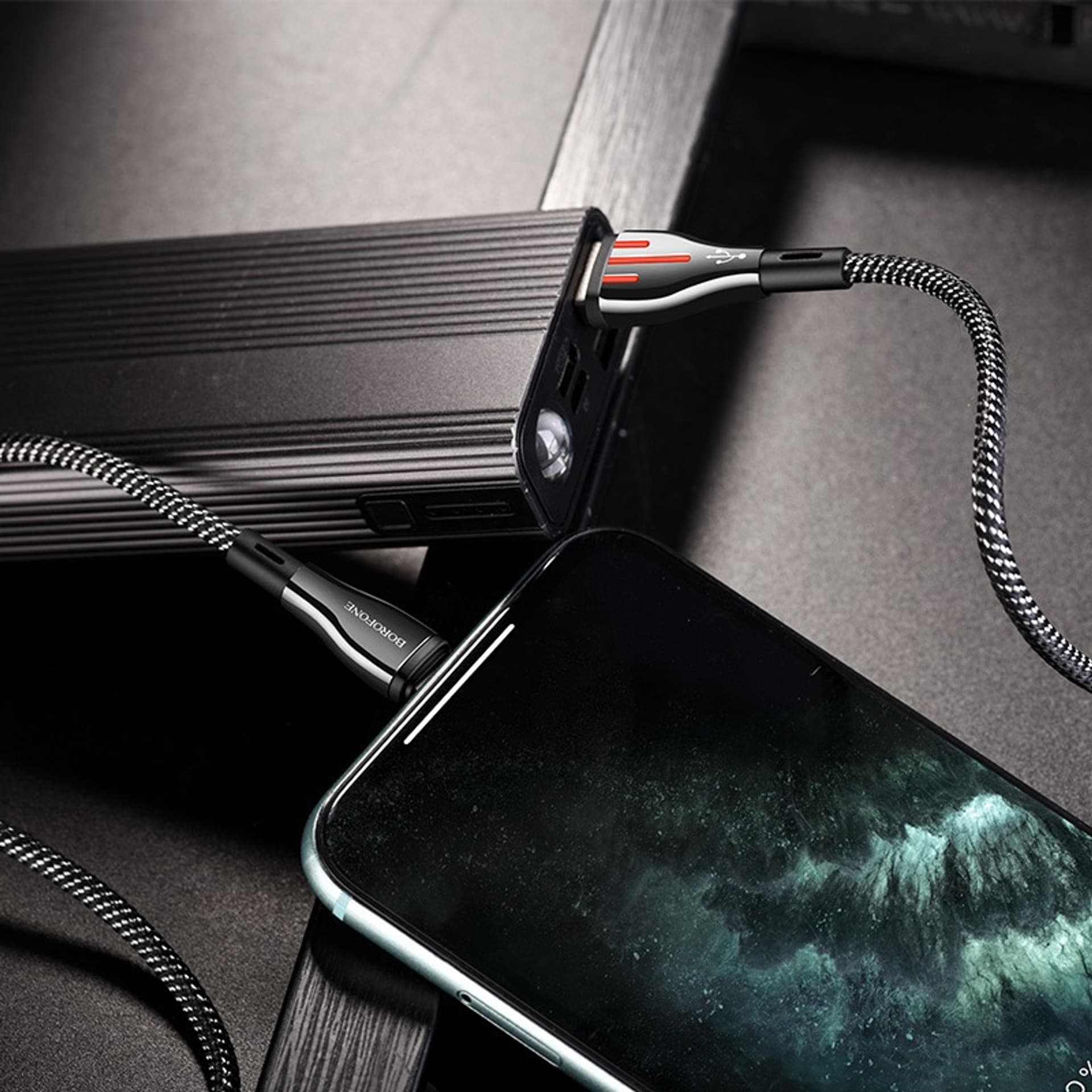 

Borofone Highway - kabel połączeniowy USB do Lightning 1.2 m (czarny/szary)