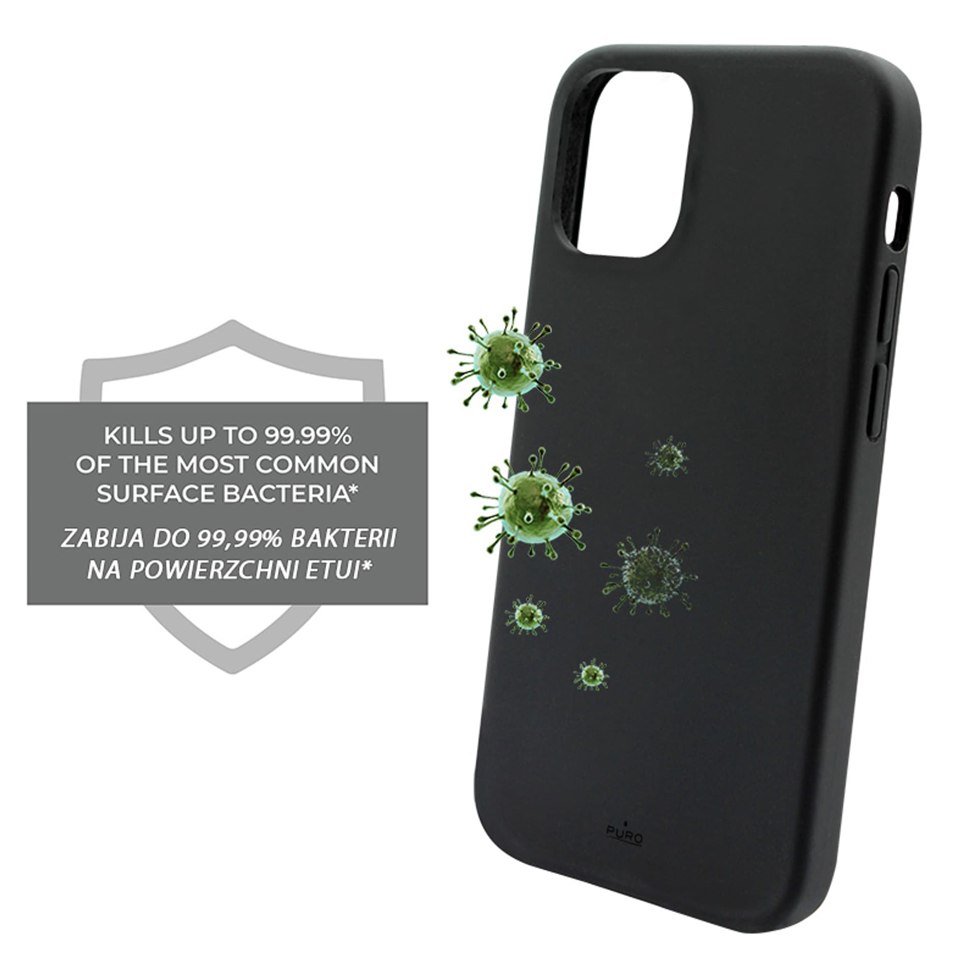 

PURO ICON Cover - Etui iPhone 12 Mini z ochroną antybakteryjną (czarny)