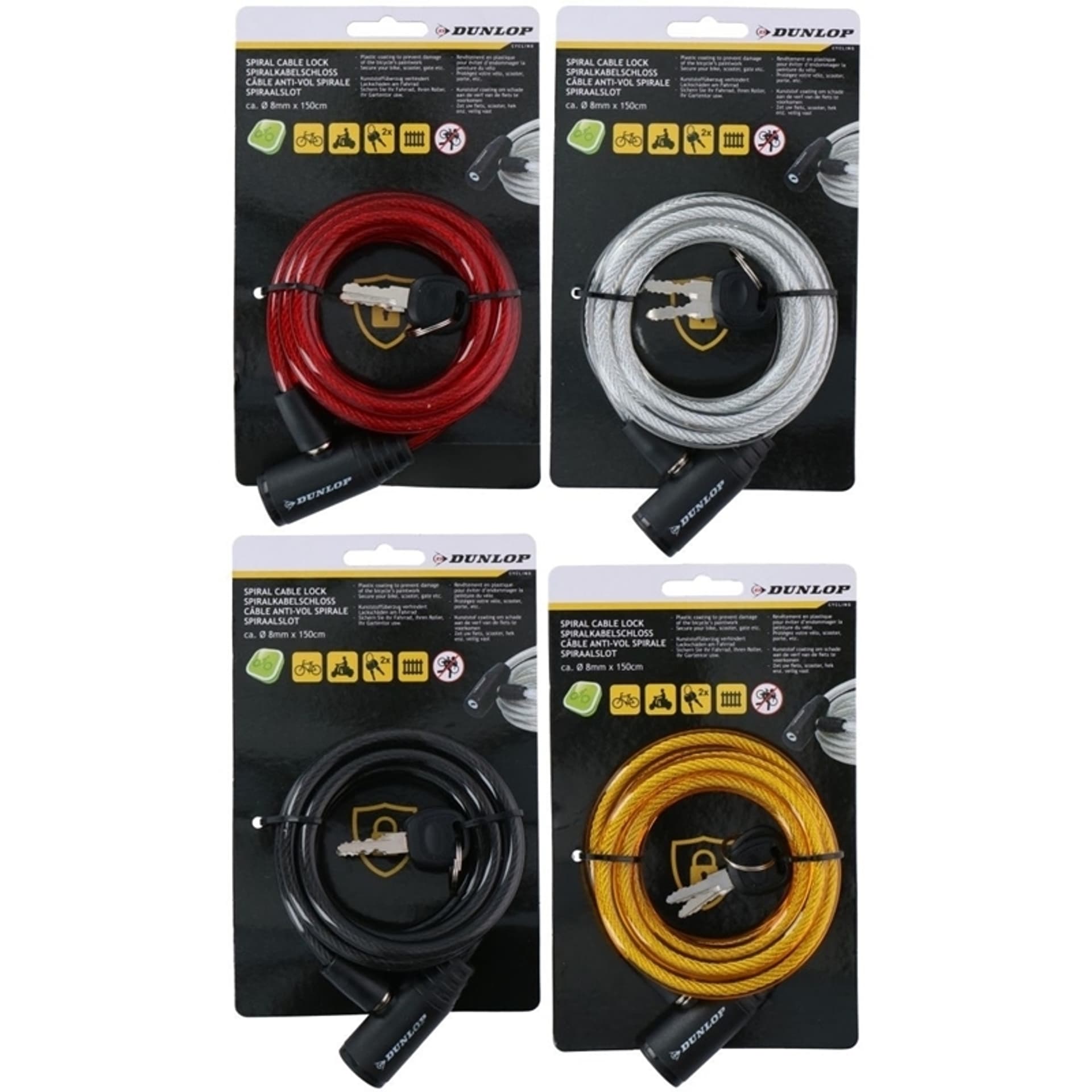 

Dunlop - Zapięcie do roweru spiralne na klucz (Żółty)